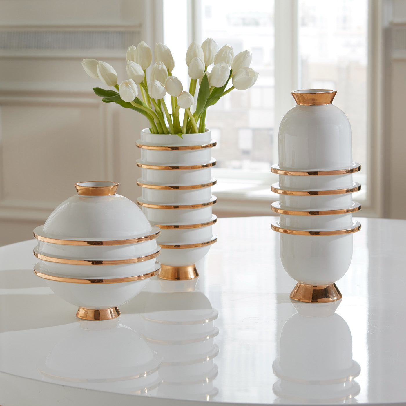 Orbit Vase Trio Set - Modern Ceramic Flower Vases for Home Decor, Wedding Centerpieces & Office Desk Decorations