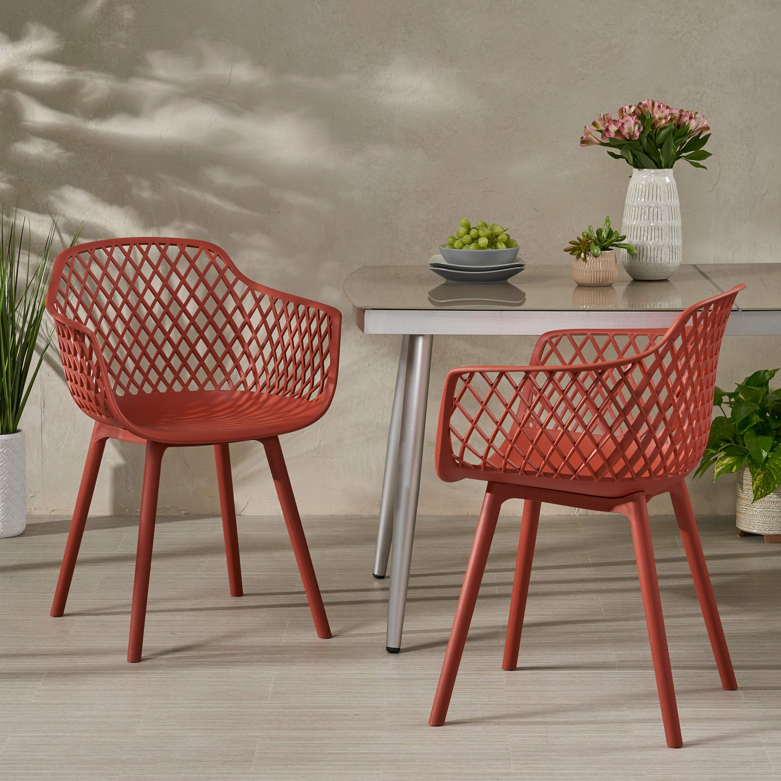 Christopher Knight Home Delia Outdoor Dining Chair Set of 2 - Weather-Resistant Red Patio Chairs for Backyard, Garden & Poolside Dining