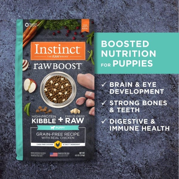 Instinct Raw Boost Grain-Free Dry Dog Food with Real Chicken for Puppies - 4lb Bag | High Protein Puppy Food for Healthy Growth & Energy | Perfect for Small & Medium Breed Puppies
