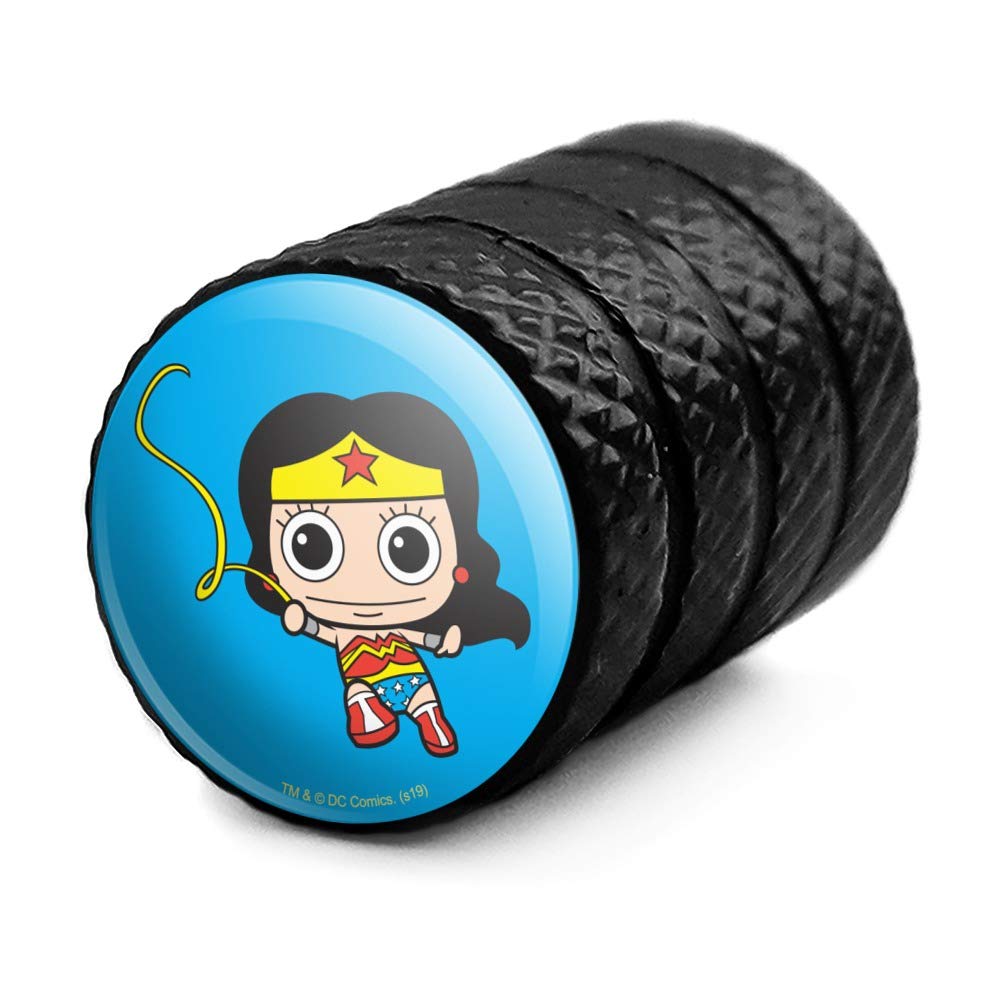 Wonder Woman Chibi Golden Lasso Valve Stem Caps - Aluminum Alloy Wheel Accessories for Cars, Trucks & SUVs - DC Comics Superhero Themed Tire Decor (Set of 4) - Perfect for Comic Fans & Vehicle Customization