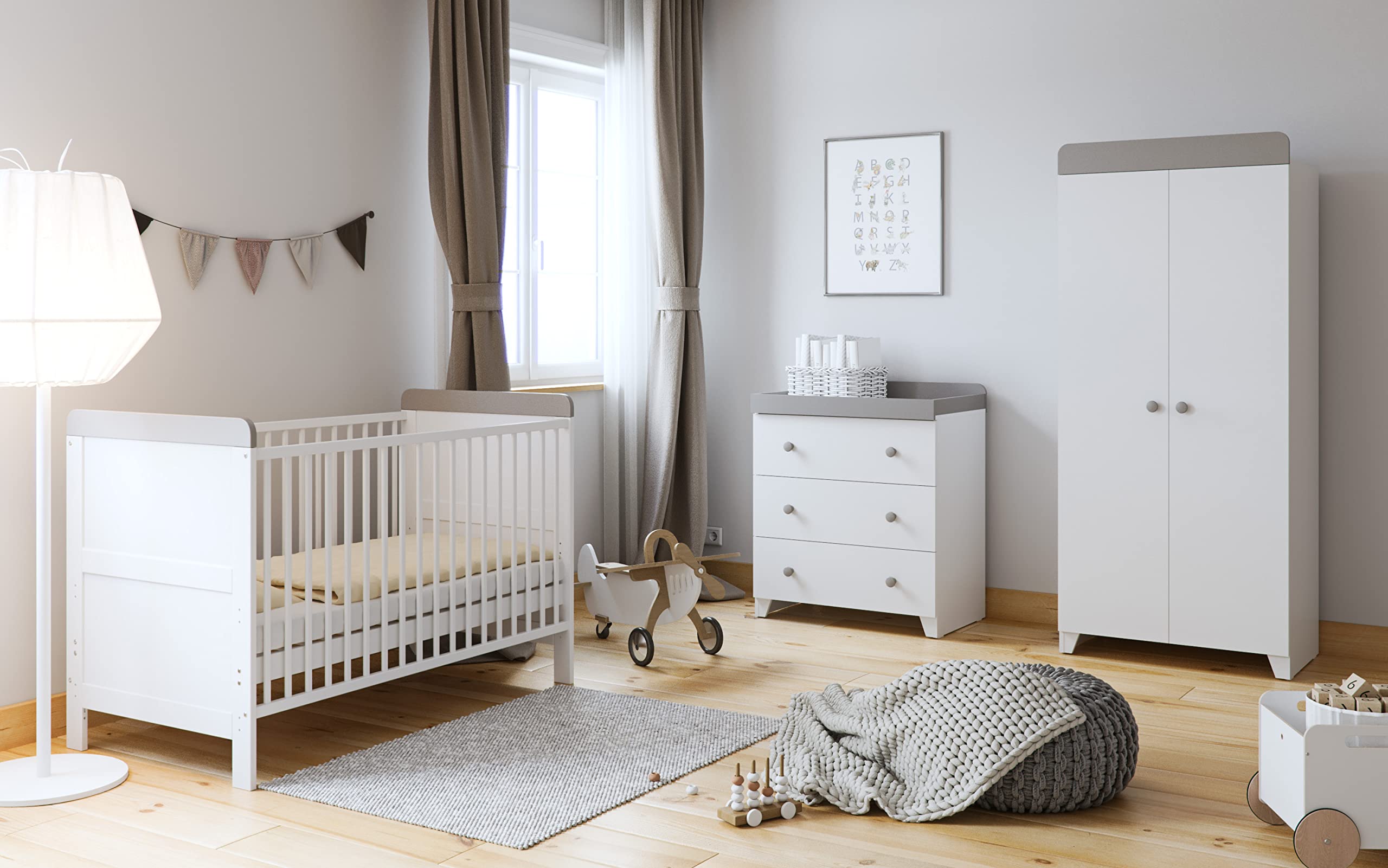 Little Acorns Classic 2-in-1 Nursery Dresser & Baby Changing Table with 3 Drawers - White/Grey Storage Organizer for Baby Clothes, Diapers & Nursery Essentials | Perfect for Newborns & Toddlers