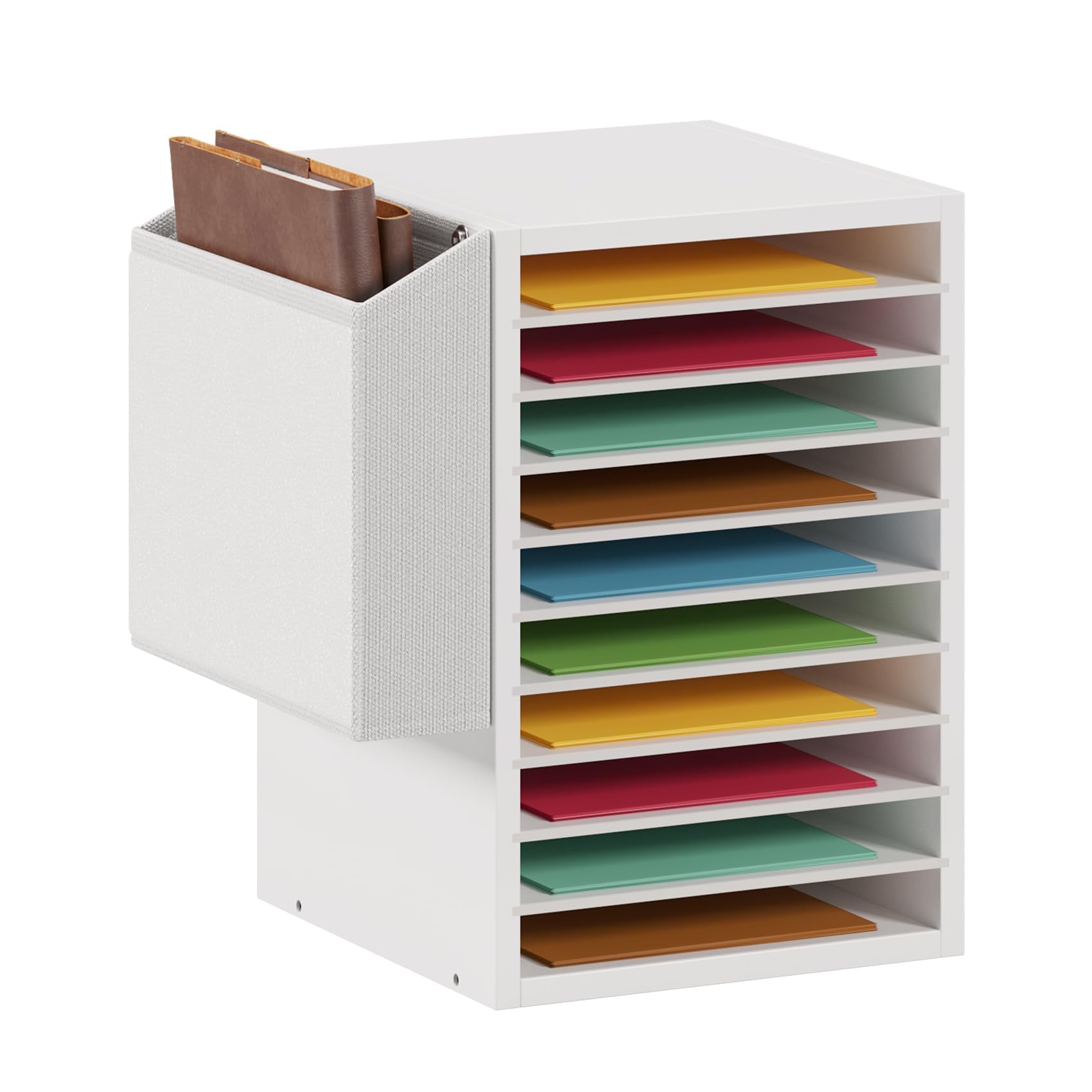 Wooden 10-Tier Adjustable Mail Sorter with Storage Bag - Office Paper Organizer, Classroom Mailbox for Teachers - Perfect for Desk Organization in Office, Study, or Home Workspace