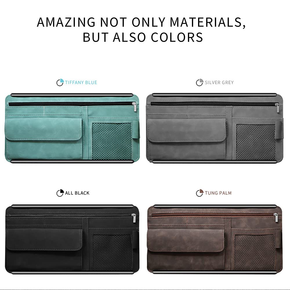 Premium Car Sun Visor Organizer - Suede Zipper Storage Bag for Glasses, Cards & Notes | Universal Fit Vehicle Accessory | Perfect for Road Trips, Commuting & Organization (Gray)