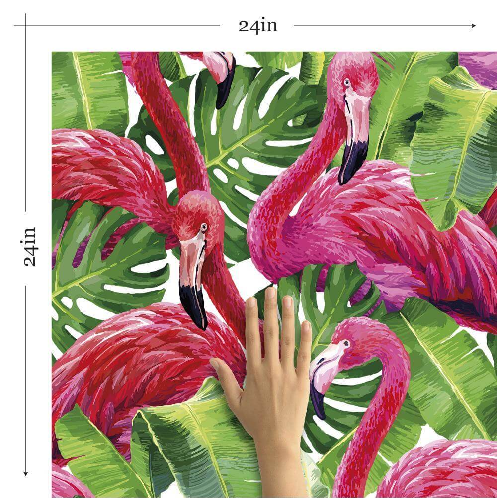 Green and Fuchsia Bird Animal Peel and Stick Removable Wallpaper 3044 - Self-Adhesive Decorative Wallpaper for Nursery, Bedroom, or Living Room Decor