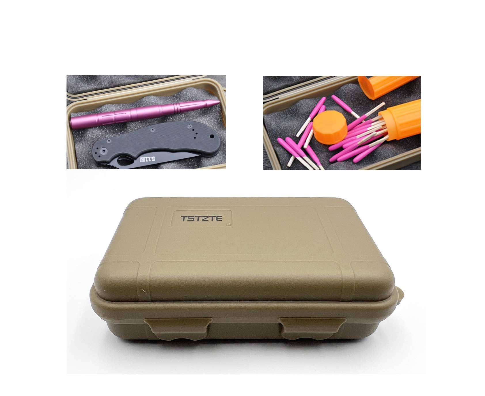 Waterproof Shockproof Dry Storage Box with Foam Insert - Floating Survivor Case for Camping, Boating & Outdoor Adventures (Khaki) | Portable Plastic Container for Electronics, First Aid & Emergency Supplies