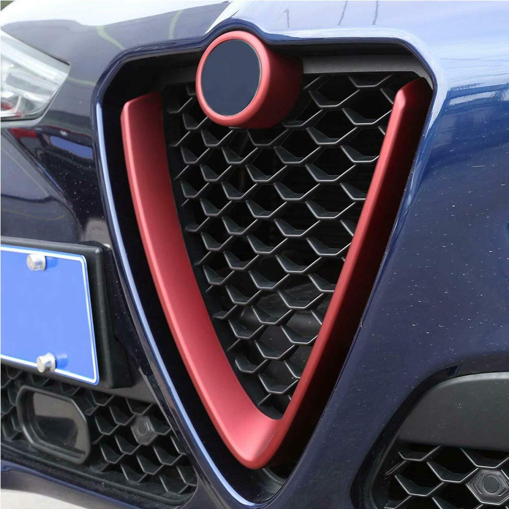 YIWANG Frosted Red ABS Plastic Front Grill Decoration Frame Trim for Alfa Romeo Giulia 2017-2019 Models | Car Exterior Accessories | Perfect for Customization & Car Shows (Not Compatible with Stelvio)