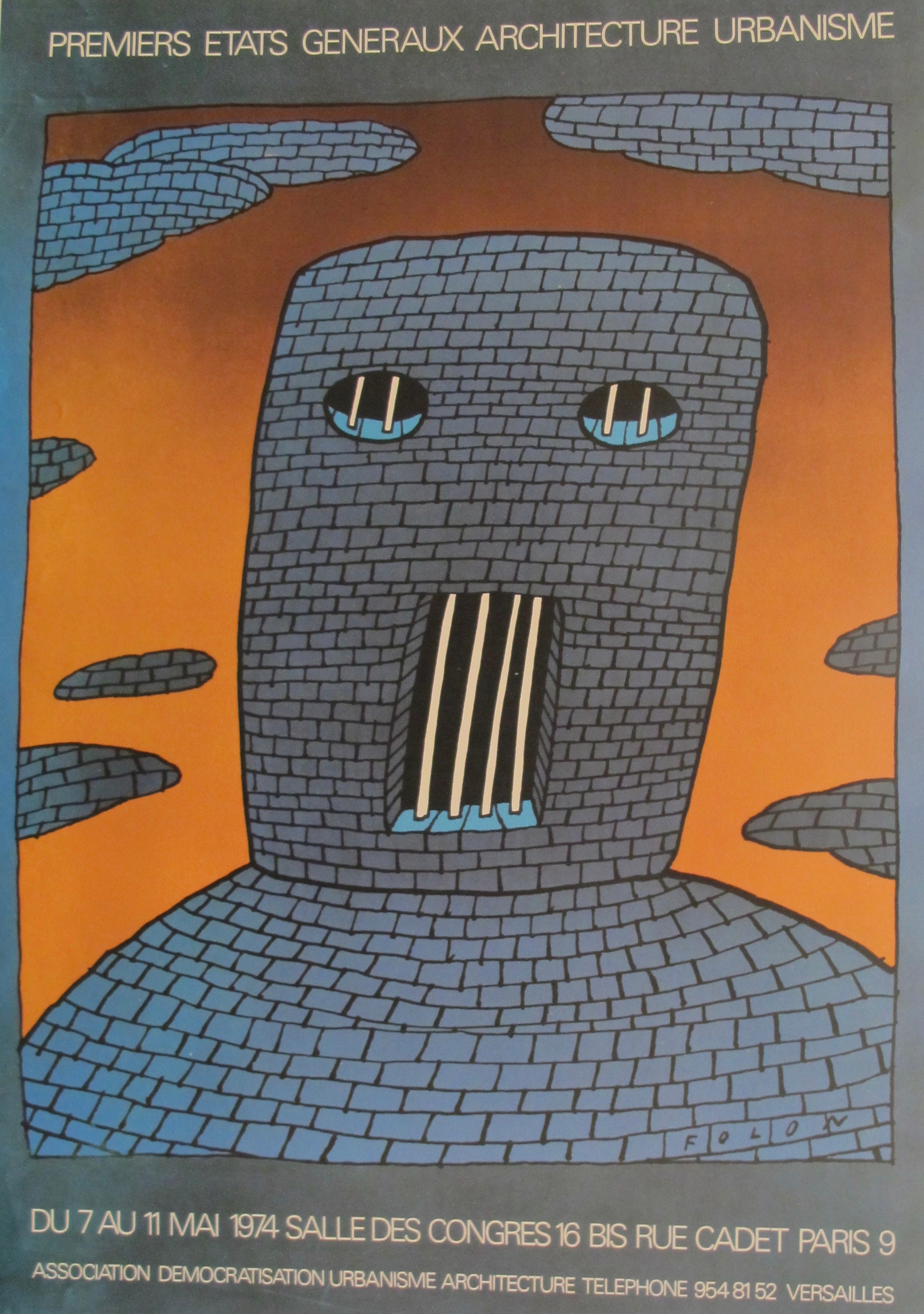 1983 Original Jean Michel Folon French Poster - Premiers Etats Généraux Architecture Urbanisme (1974) - Vintage Wall Art for Home & Office Decor