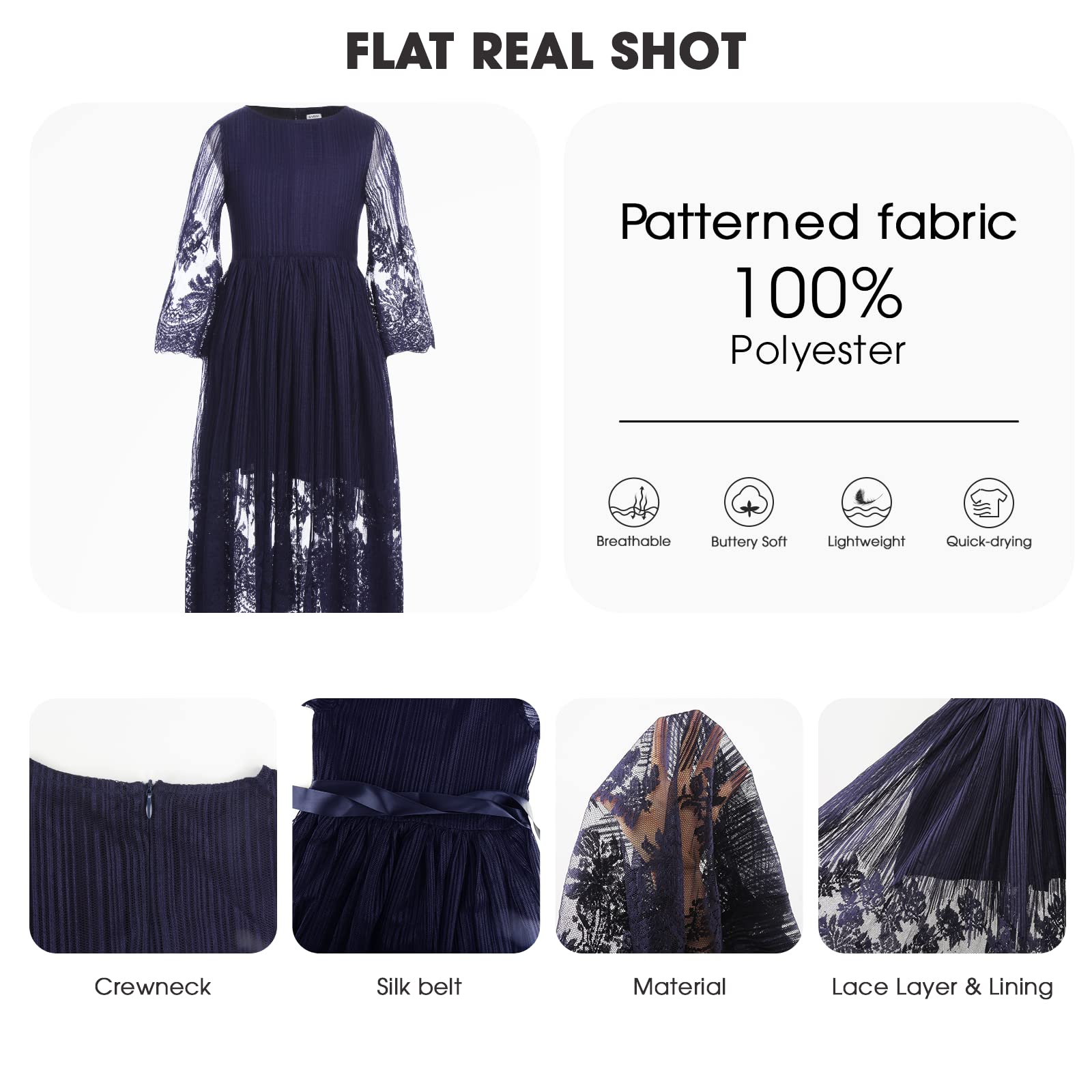 Girls Lace Floral Dress - Long Sleeve Midi First Communion Dress for Weddings, Parties & Special Occasions | Perfect for Flower Girls, Birthday Celebrations & Casual Events
