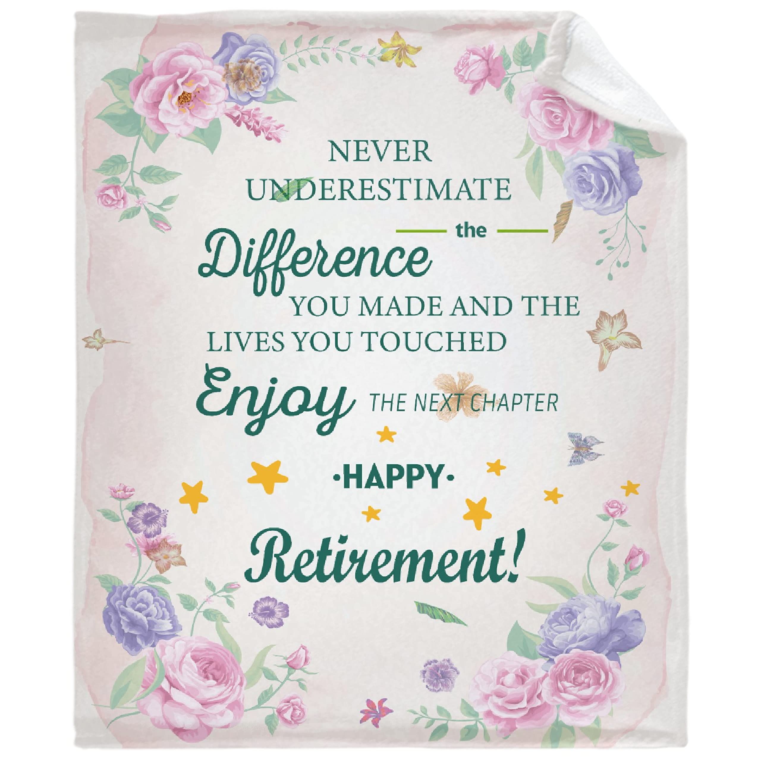 Happy Retirement Gifts for Women & Men - Soft Cozy Plush Fleece Throw Blanket - Birthday Gifts for Mom, Grandma, Dad - Lightweight Bed Quilt & Sofa Decor - Perfect for Travel, Couch & Toddler Use