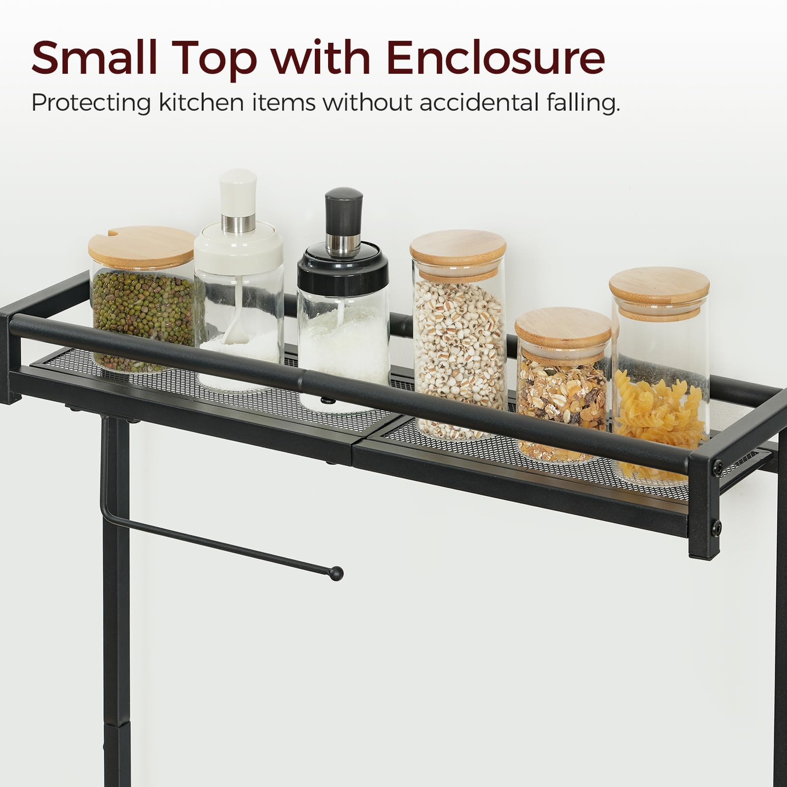 Rustic Brown Bakers Rack with Power Outlet - Kitchen Storage Shelf with Paper Holder & 6 Hooks | Microwave Stand & Coffee Bar Station with Switch-Controlled Socket | Perfect for Kitchen, Dining Room & Small Space Organization (BRHR36E01)