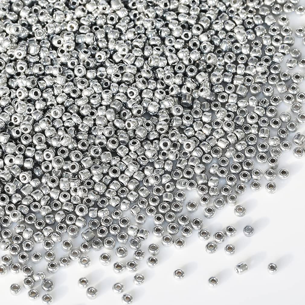 Bala&Fillic 12/0 Glass Seed Beads - 10,000pcs 2mm Opaque Silver Beads for Jewelry Making, DIY Crafts, Bracelets & Necklaces - Perfect for Beading Projects & Handmade Accessories