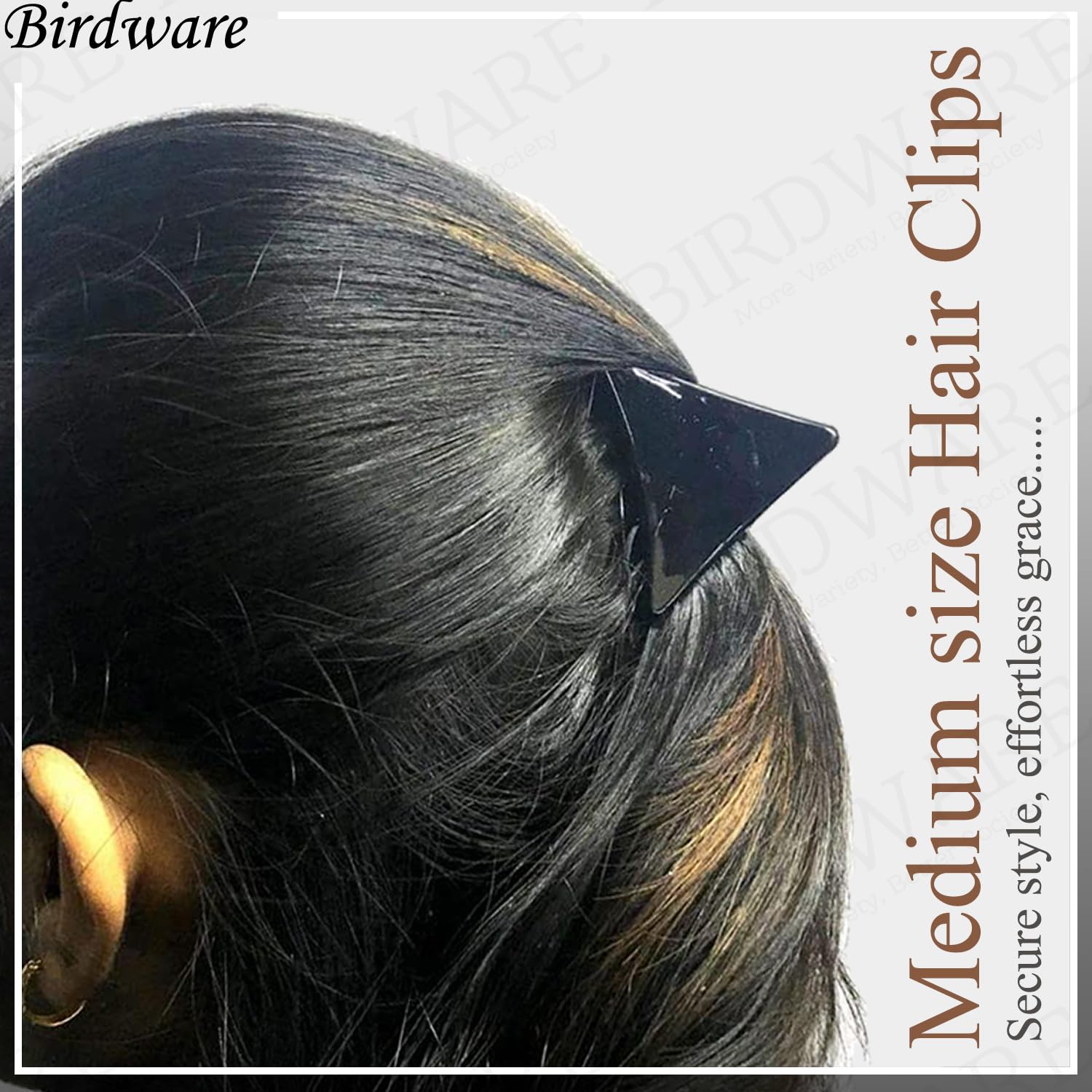 BIRDWARE Medium Black Acrylic Stone Hair Clips for Women - 6 Pack Hair Clutchers | Elegant Hair Accessories for Parties, Weddings & Everyday Styling
