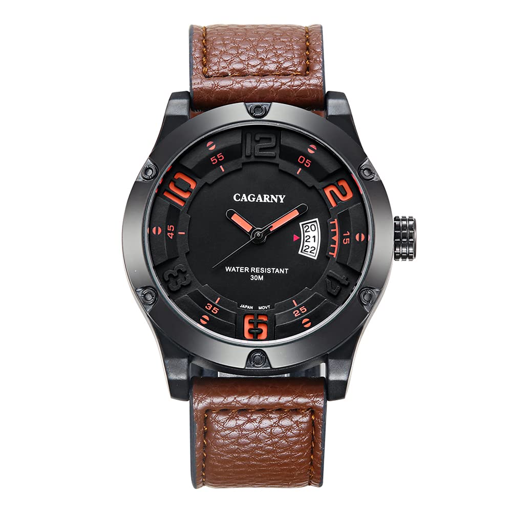CAGARNY Men's Quartz Watch with Genuine Leather Strap - Date Display Waterproof Wristwatch 6858 | Perfect for Business, Casual & Formal Occasions