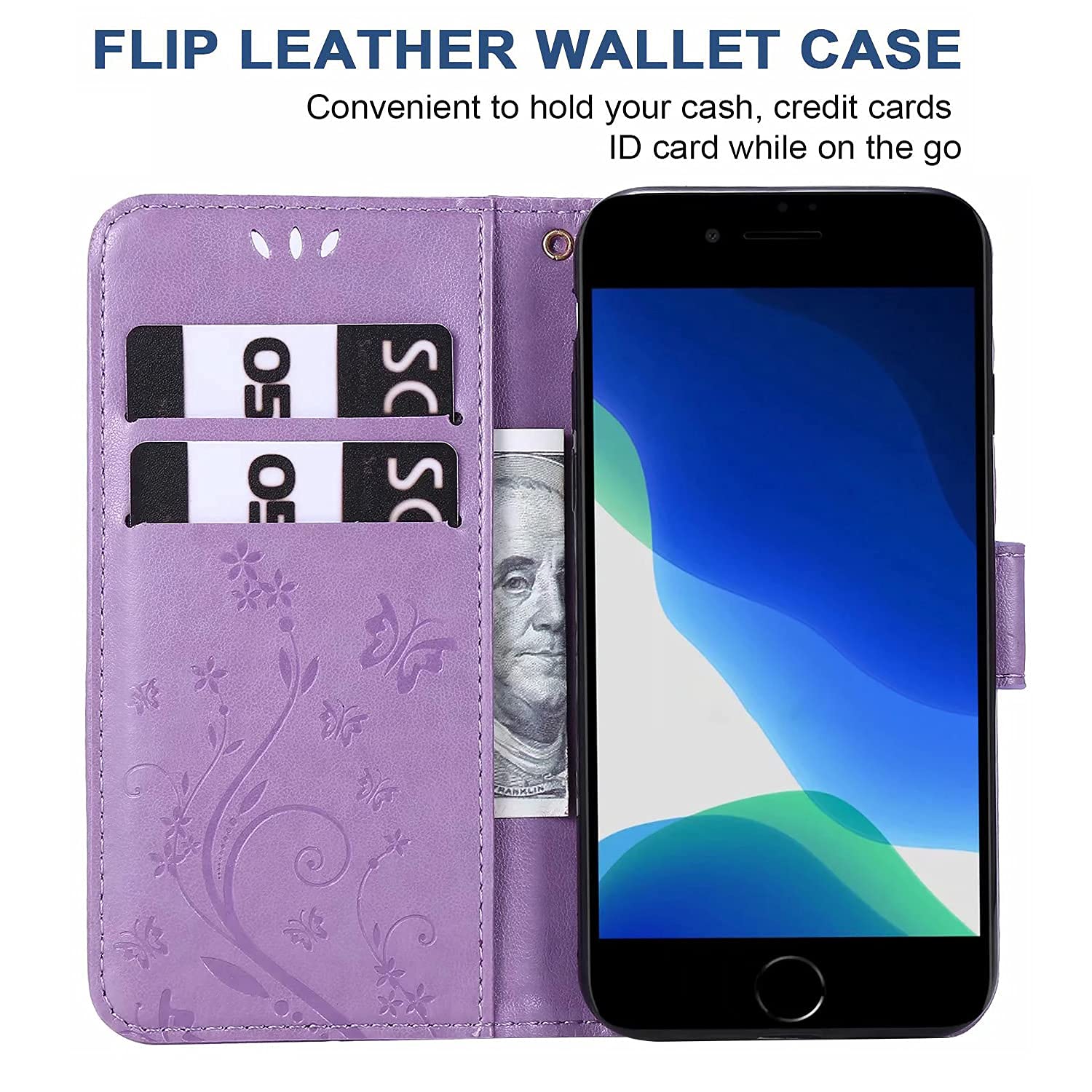Premium Leather Wallet Case for iPhone SE (2020/2022) - Magnetic Flip Cover with Card Holder | Slim Protective Phone Case for Women & Men | Perfect for Work, Travel & Everyday Use (4.7 inch)