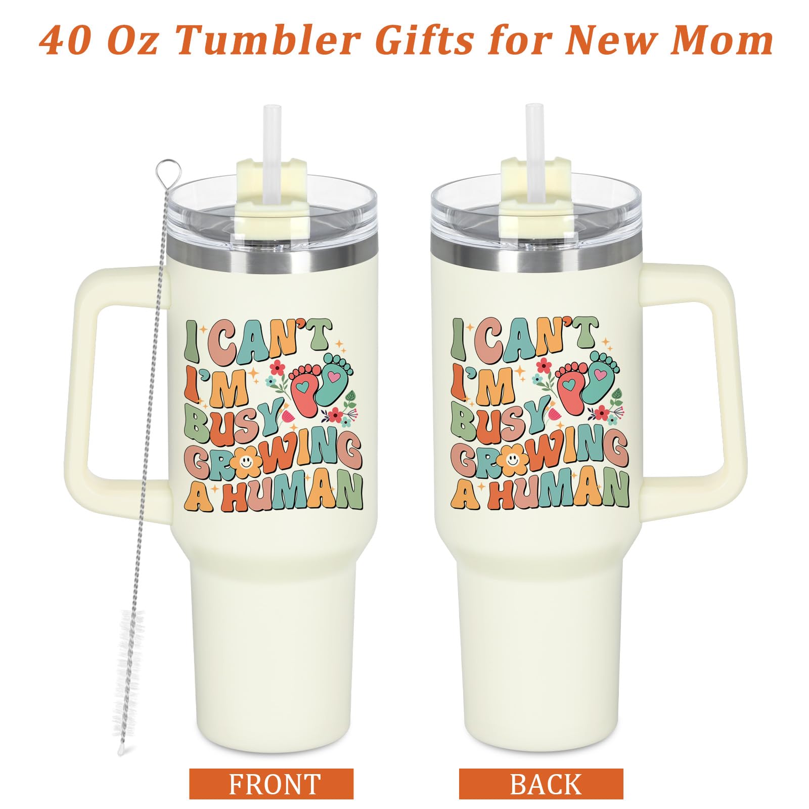 40oz 'I'm Busy Growing A Human' Tumbler with Handle - Funny Pregnancy Gift for Expecting Moms, New Mothers & Baby Showers | Perfect Mother's Day Present for Coffee, Tea & Hydration On-The-Go