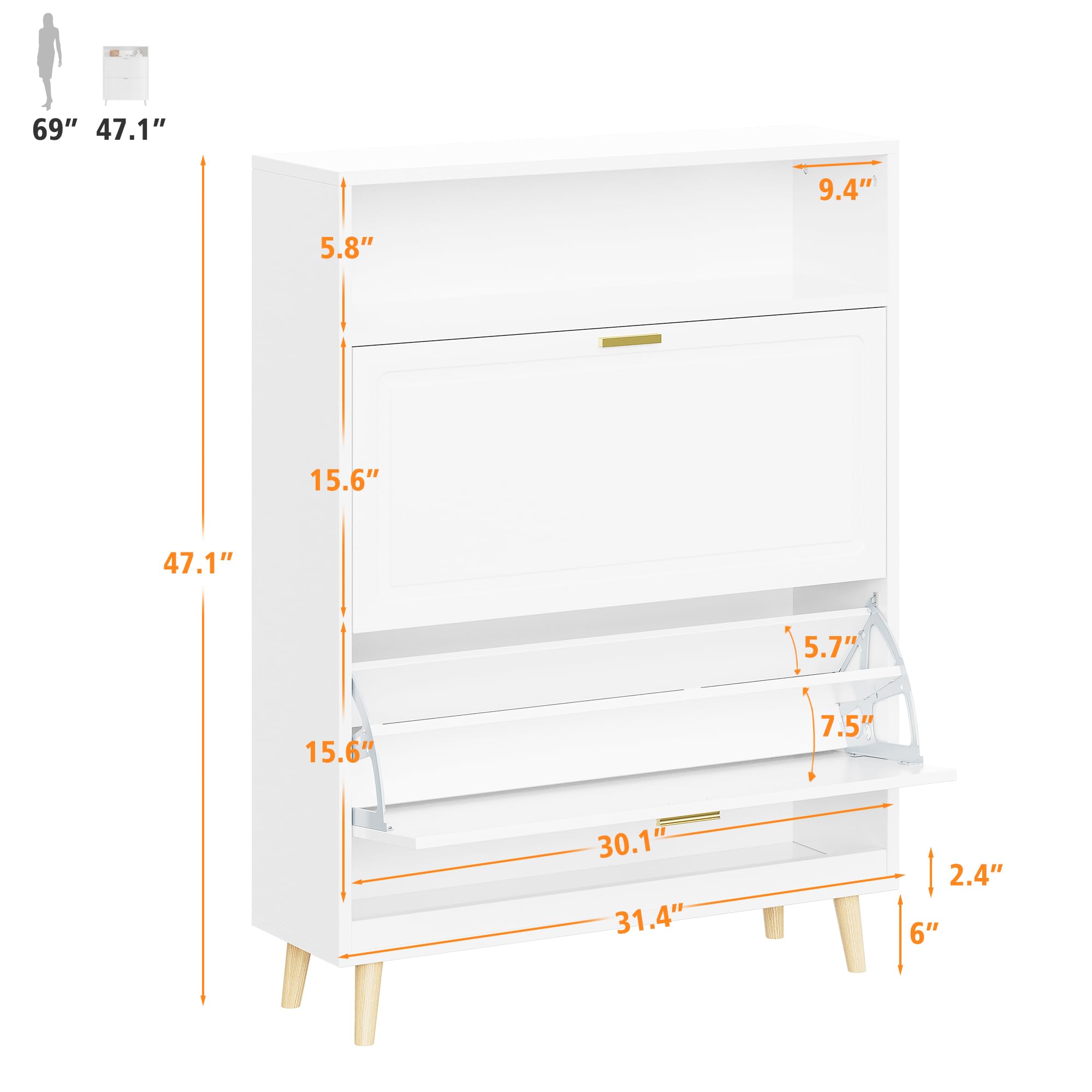 EnHomee Shoe Storage Cabinet with 2 Flip Drawers - White Entryway Organizer for Shoes, Boots & Accessories | Perfect for Hallway, Closet & Mudroom Organization