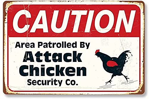 Vintage Attack Chicken Security Metal Tin Sign - 12x8 Inch Retro Farm & Bar Decor for Restaurant, Cafe, or Home Wall Decoration - Funny Warning Plaque for Kitchen, Office, or Man Cave