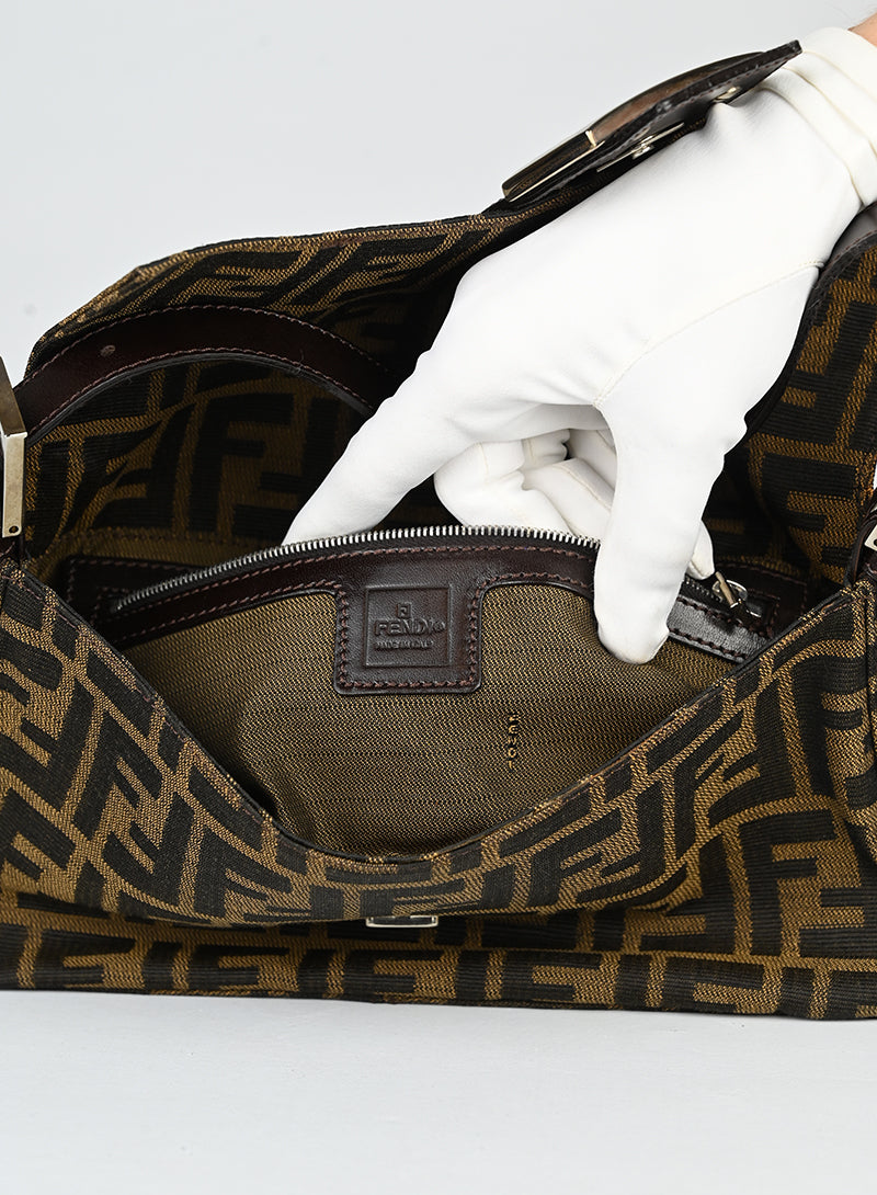 Fendi Baguette FF Monogram Fabric Shoulder Bag - Luxury Designer Handbag for Women | Perfect for Everyday Use, Parties & Office