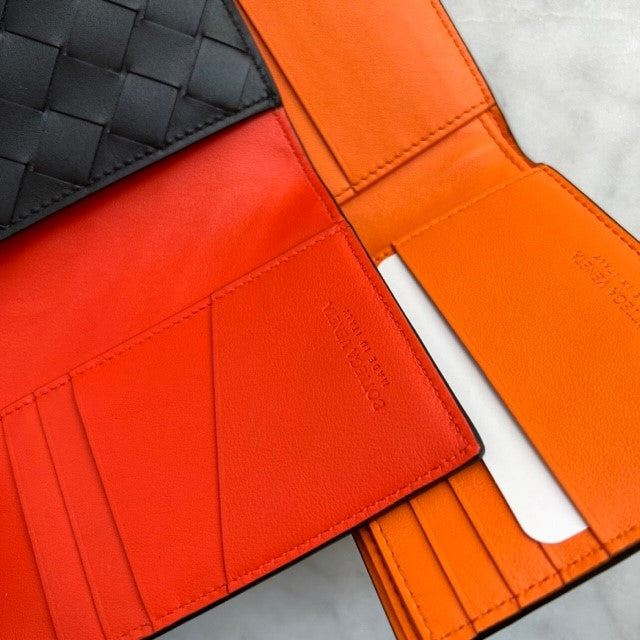 Premium Leather Passport Holder Intrecciato - Black & Orange Travel Wallet for Men & Women | RFID Blocking | Perfect for Airports, Business Trips & International Travel