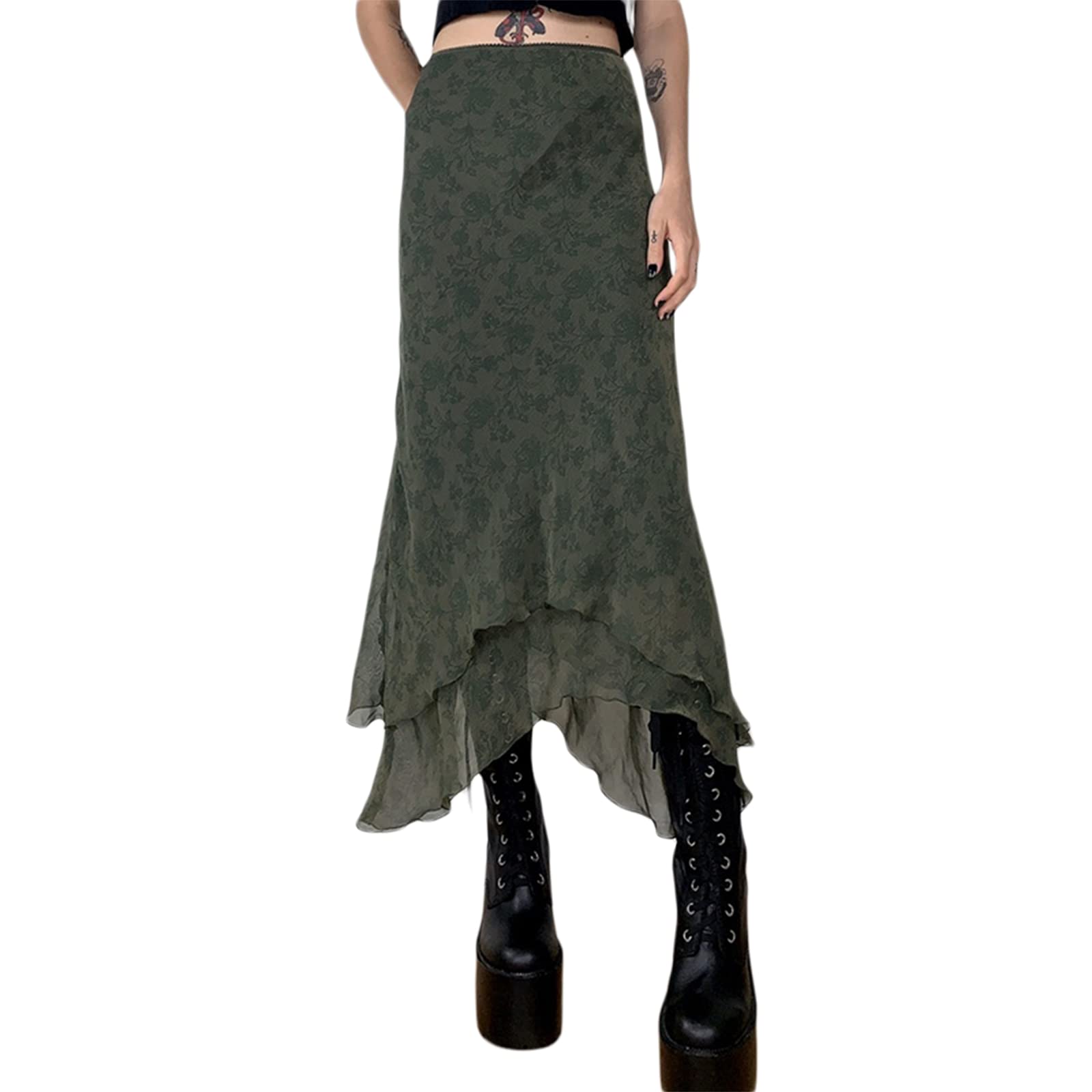 Vintage Boho Printed Long Skirt for Women - Flowy Chiffon Summer Maxi Skirt with Elastic High Waist | Perfect for Beach, Streetwear, and Boho Fashion Outfits
