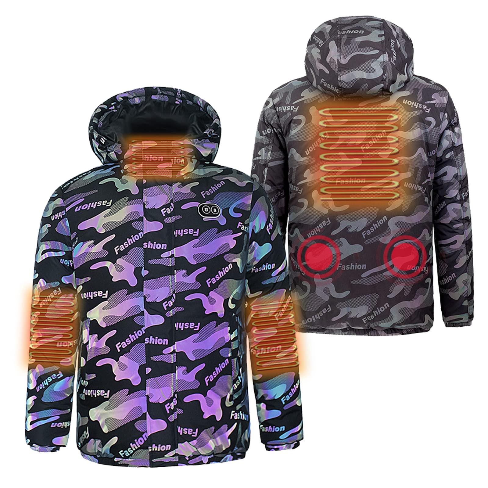 TOYOMO Men's Heated Jacket with Massage Function - 4 Adjustable Heating Zones, Reflective Windproof Winter Coat for Outdoor Activities, Hiking & Work Commute