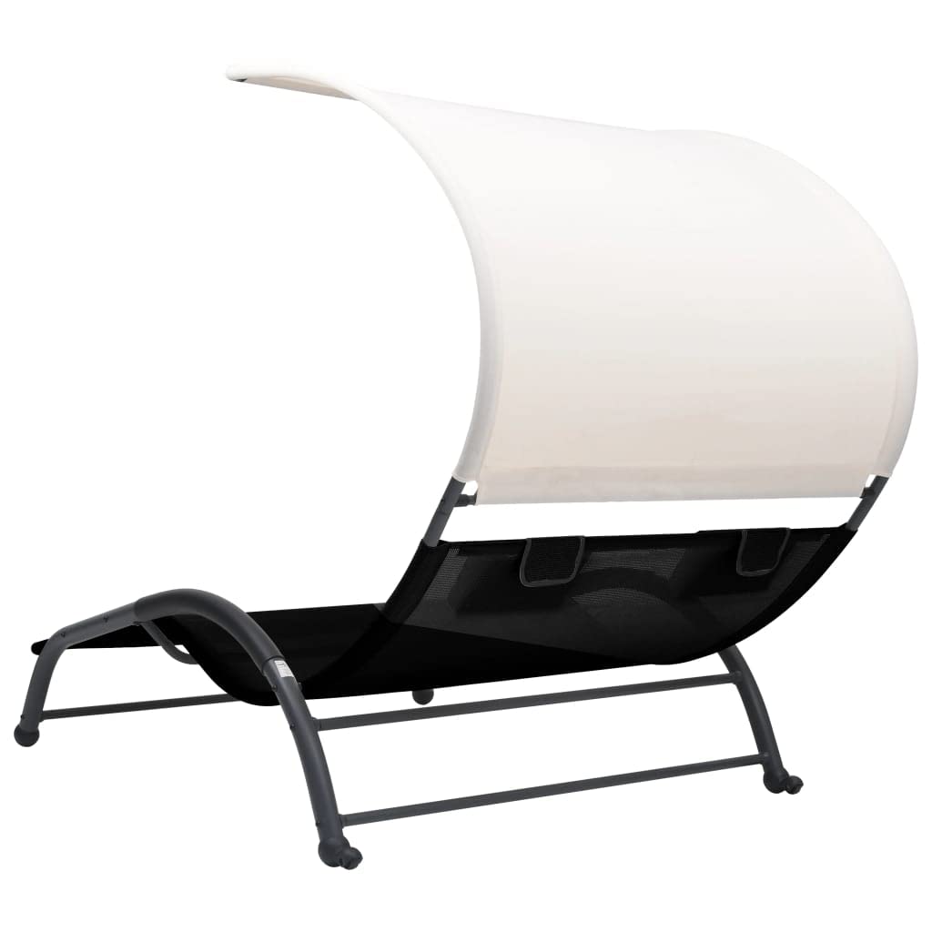 **Double Sun Lounger with Canopy - Textilene Patio Chaise Lounge, Outdoor Tanning Chair, Reclining Sunbed for Poolside, Deck & Backyard - Perfect for Relaxing, Sunbathing & Lounging**