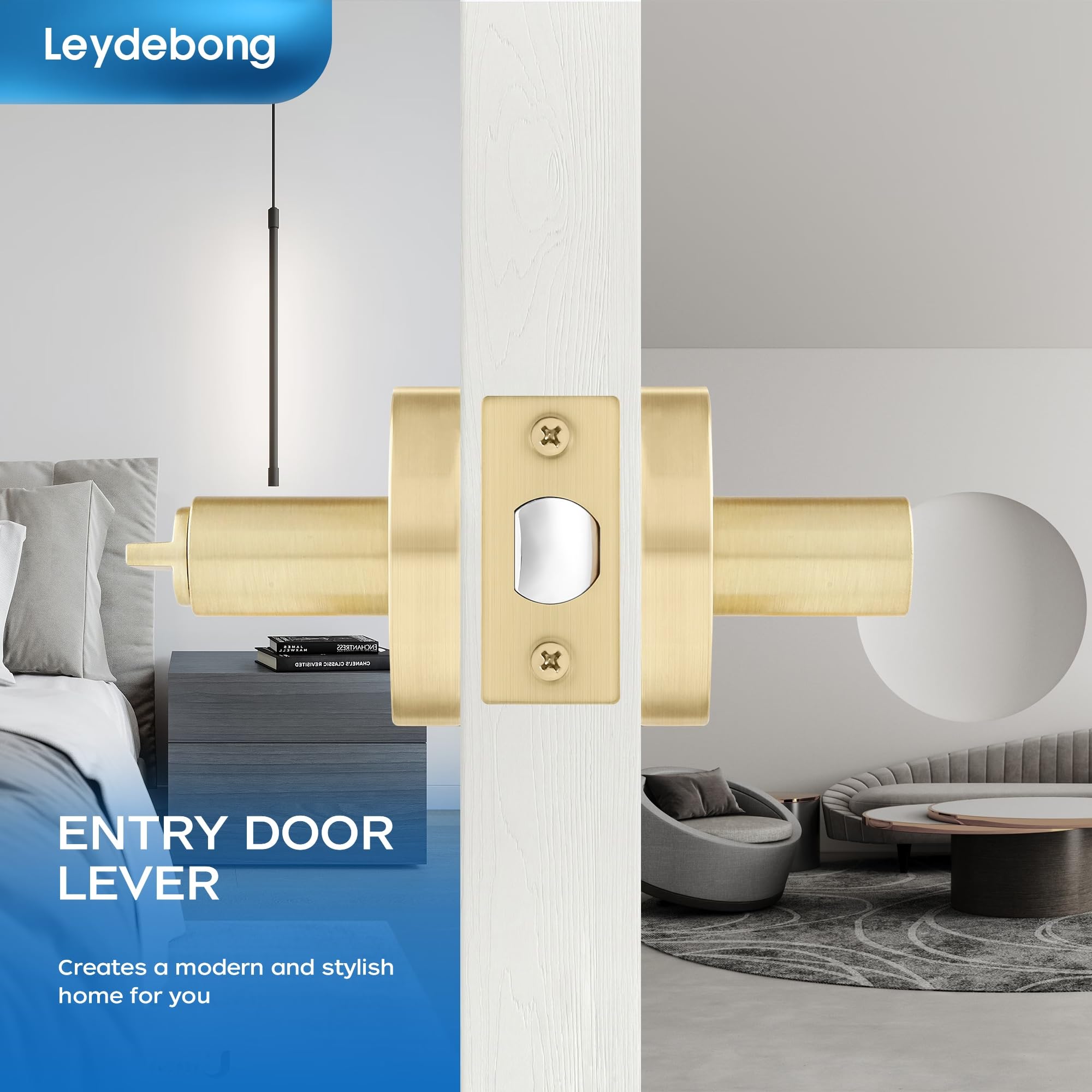 Leydebong 3 Pack Heavy Duty Exterior Door Handleset with Lock & Key - Keyed Alike, Gold Lever Handle for Left or Right Hand Doors | Secure Entry for Homes, Offices & Apartments
