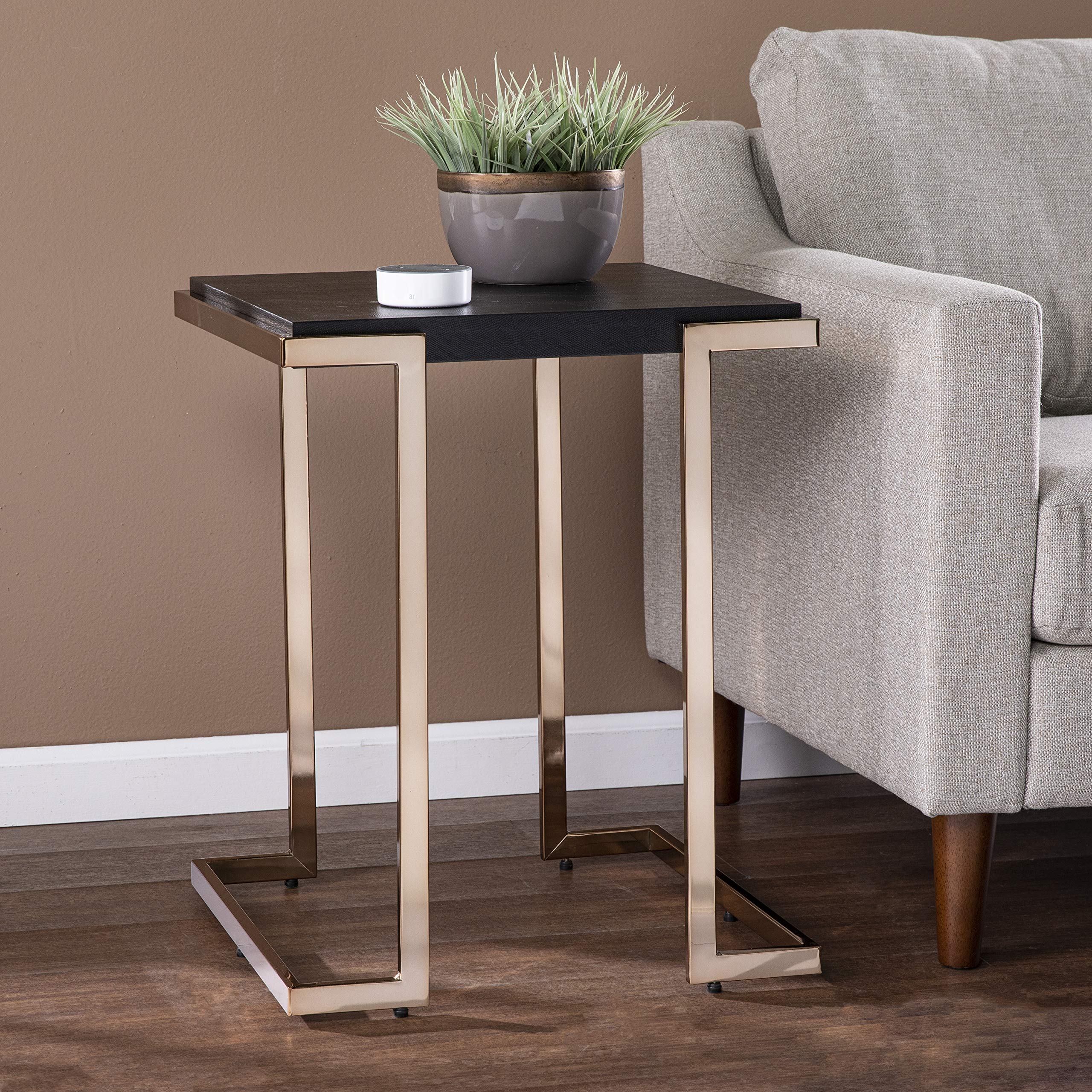 SEI Furniture Barcia Side Table - Black & Champagne Finish, Modern Nightstand for Bedroom, Living Room, or Office - Compact End Table with Sturdy Metal Frame