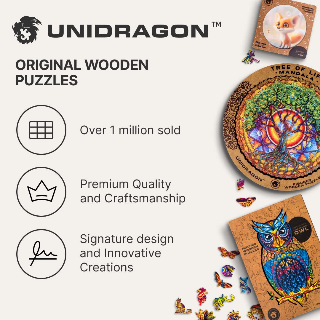 UNIDRAGON Original Wooden Jigsaw Puzzle - 250 Piece Nature Rice Fields Landscape, Medium 12.2x9 Inches, Unique Shaped Pieces, Beautiful Gift Box - Perfect for Adults & Kids, Family Game Night, Stress Relief & Home Decor