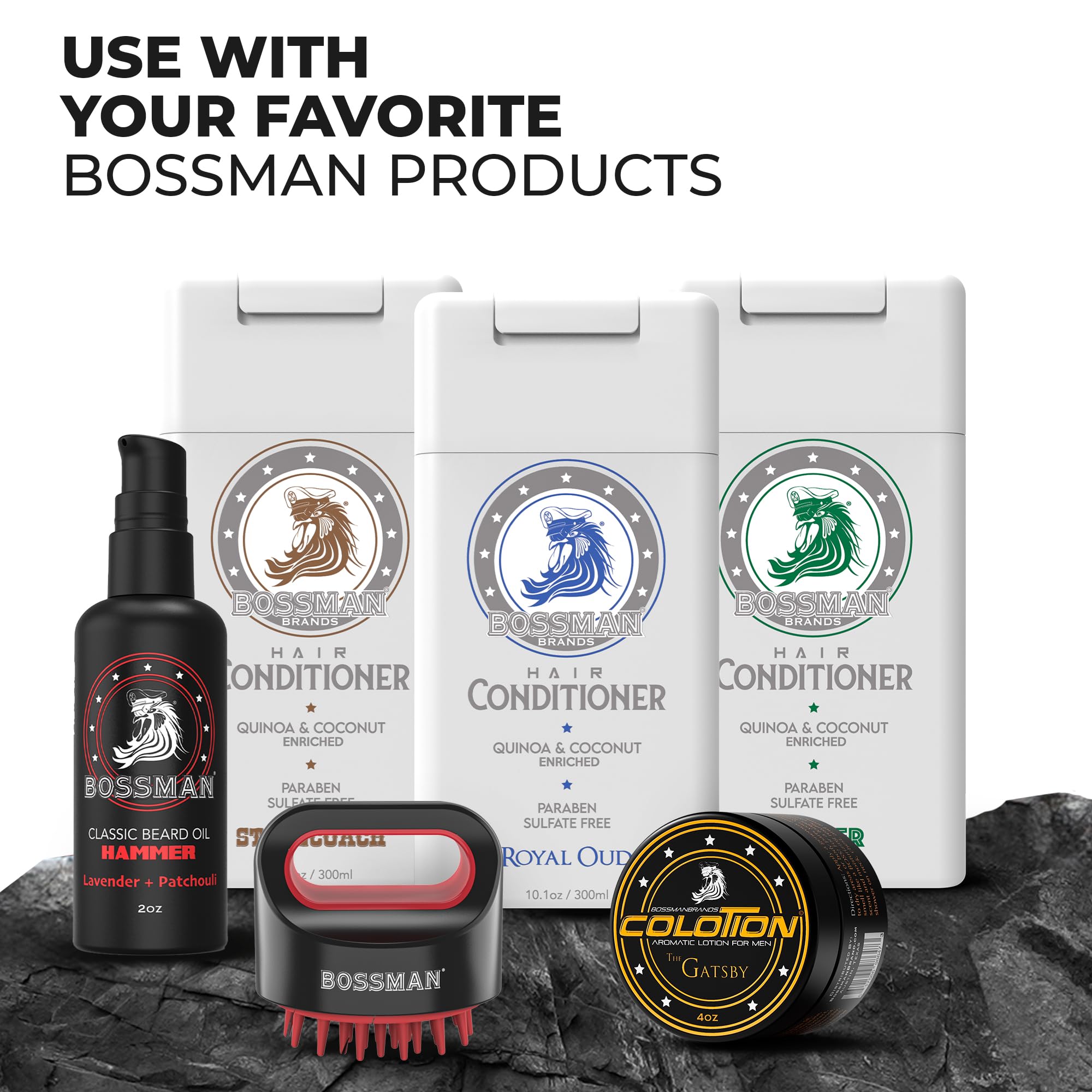 Bossman Men's Hair Shampoo and Conditioner Set - Hydrating & Strengthening Combo with Soothing Formula - Paraben Free & Sulfate Free (Vetiver X) - Perfect for Daily Hair Care & Styling