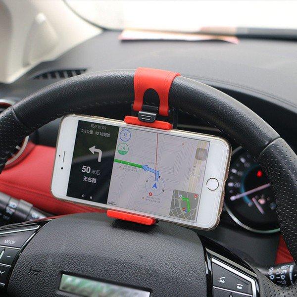 Universal Car Steering Wheel Phone Mount - Hands-Free Holder for iPhone, Android, GPS Navigation - Perfect for Driving, Rideshare, Food Delivery & Road Trips