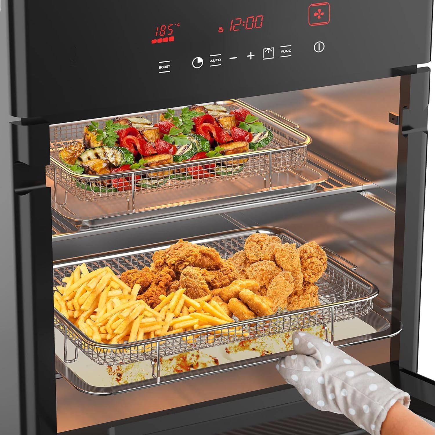 **OPENICE 2-Piece Stainless Steel Air Fryer Basket & Tray Set – Large & Small Size for Oven, Perfect for Crisping Chicken, Bacon, Fries & More – Ideal for Healthy Cooking & Quick Meals**