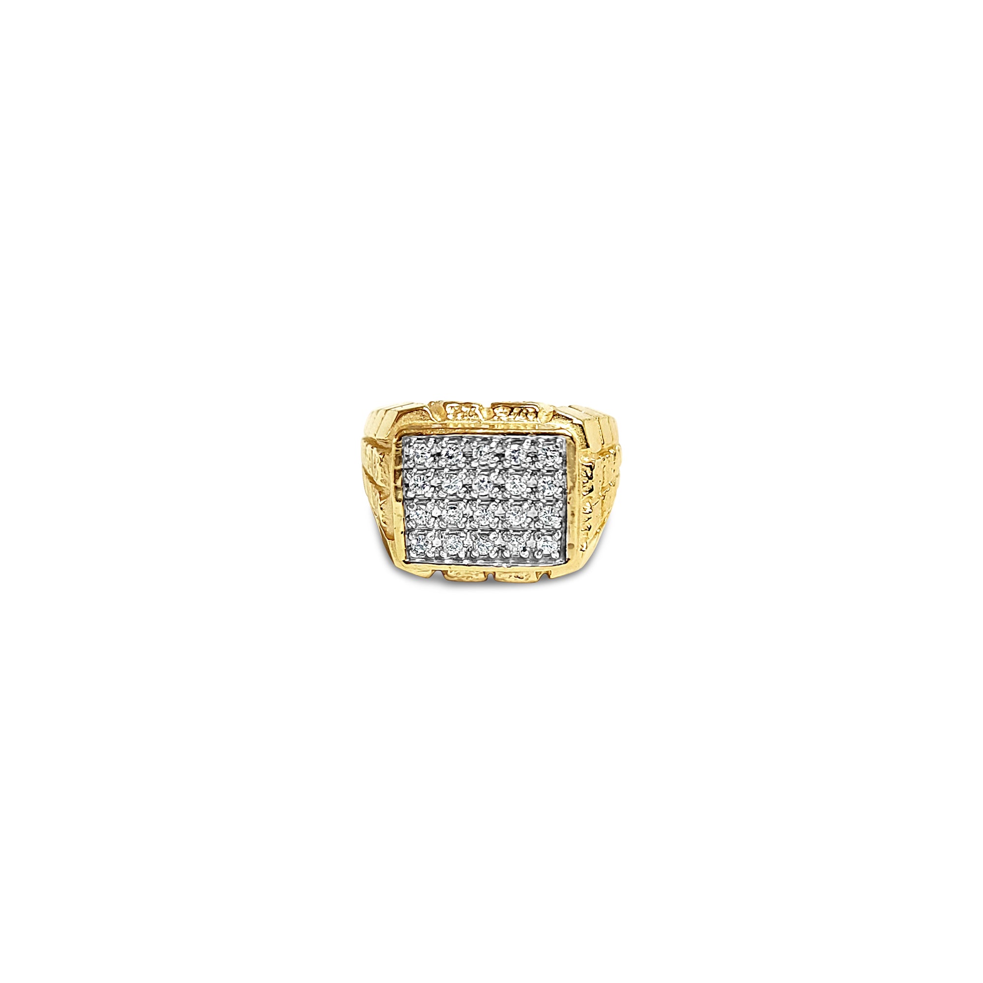 1.00cttw Diamond Cluster Ring with Brick Patterned Band in 14k Yellow Gold | Elegant Wedding, Engagement & Anniversary Jewelry Gift for Women
