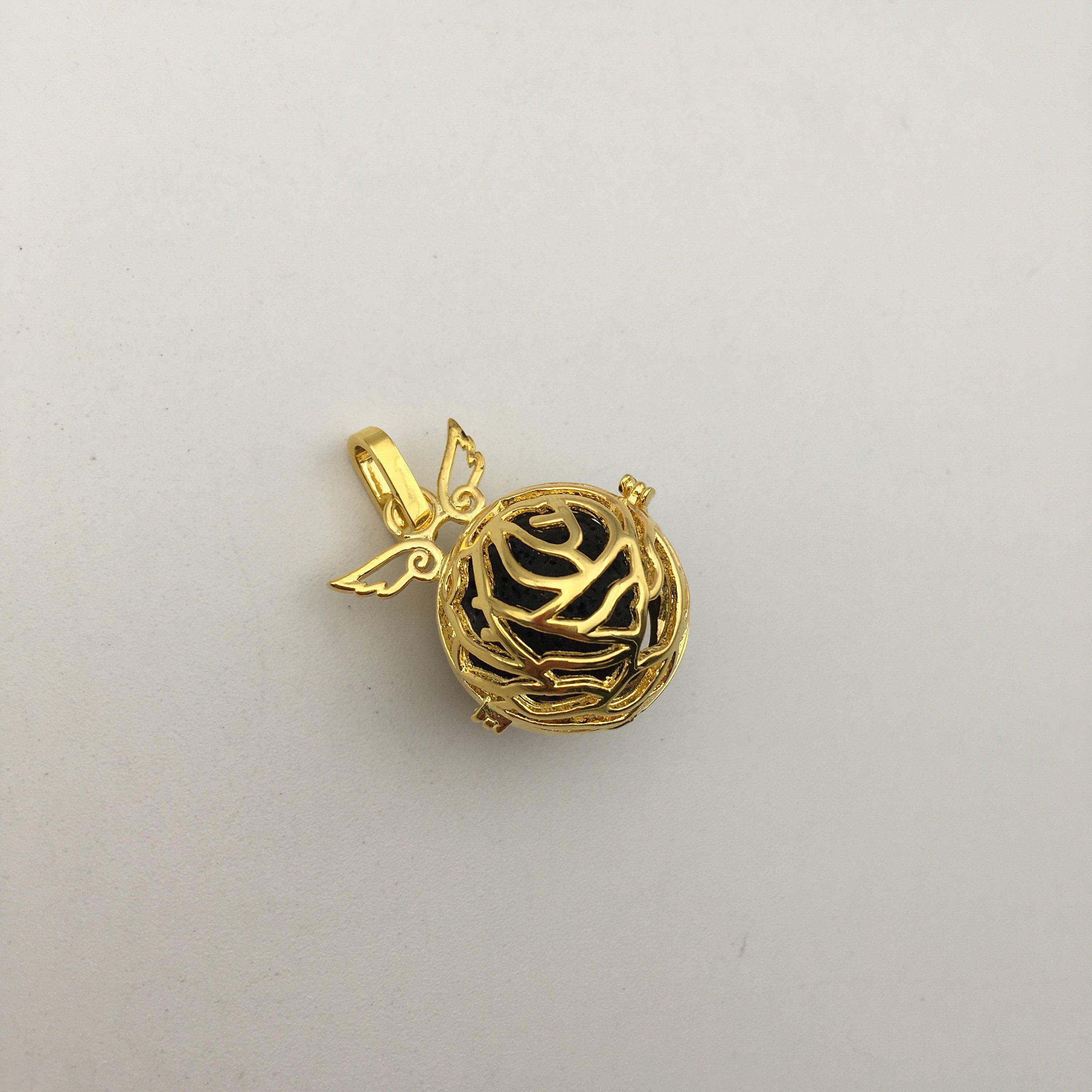 21mm Gold Metal Aromatherapy Oil Diffuser Pendant Necklace - Essential Oil Jewelry for Relaxation, Meditation & Stress Relief
