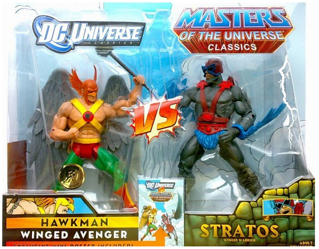 DC Universe vs. Masters of the Universe Hawkman vs. Stratos 2-Pack Action Figures - Collectible Superhero & Villain Toy Set for Display, Play, and Epic Battle Scenes