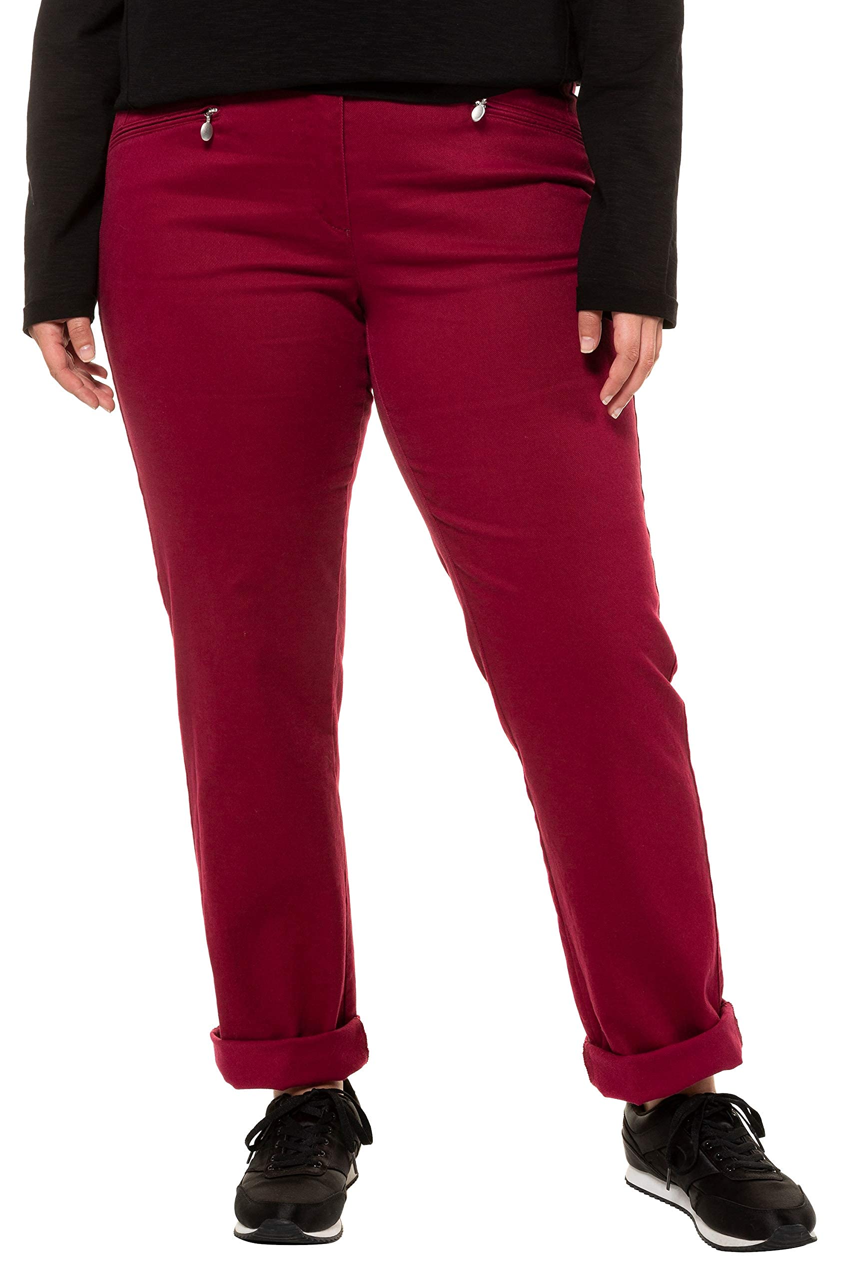 Ulla Popken Women's Plus Size Cross Stretch Straight Leg Mony Pants - Rose Color, Size 12 (624655-56) - Comfortable Office Wear & Casual Trousers for Curvy Women