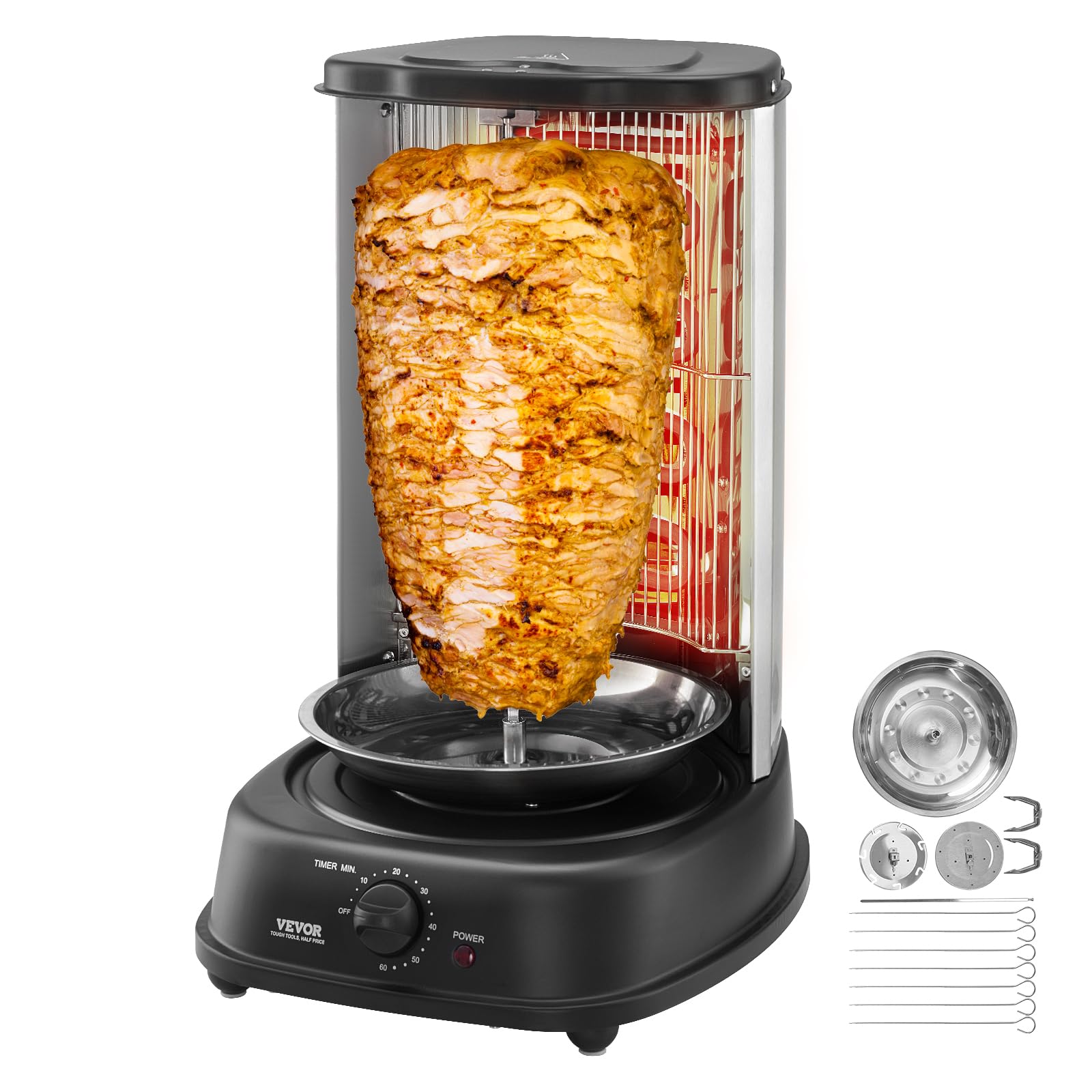 VEVOR Electric Stainless Steel Shawarma Grill Machine - Vertical Chicken Gyro Rotisserie Oven for Doner Kebab, Home & Restaurant Use - Perfect for Kitchen Countertop, Parties & Outdoor Events
