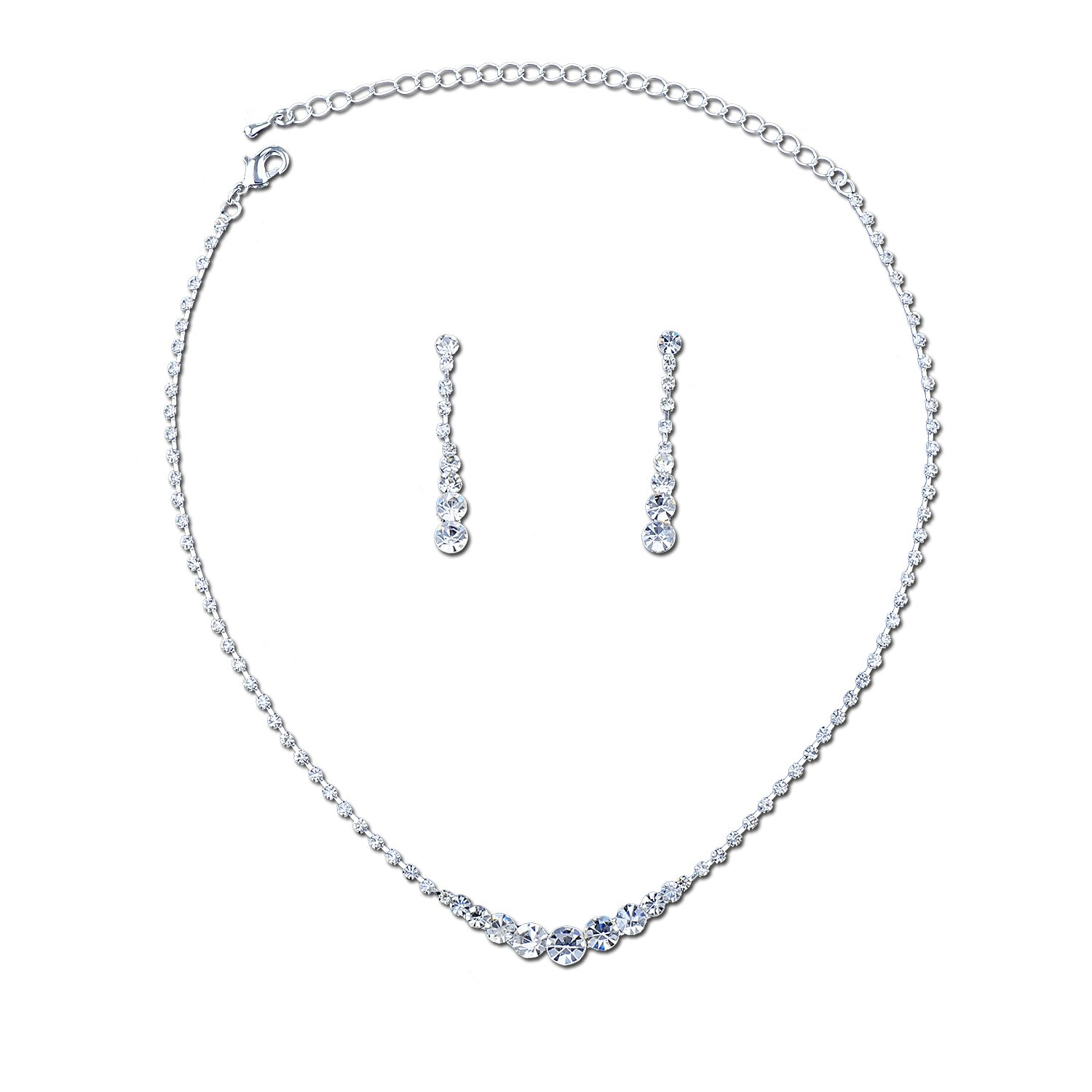 Elegant Silver Crystal Bridal Jewelry Set - Necklace & Earrings for Weddings, Prom, and Formal Events | Perfect for Brides, Bridesmaids, and Special Occasions