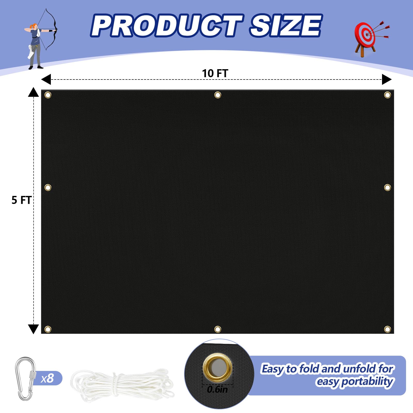 Heavy Duty Archery Backstop Net with Rope & Hooks - Durable Slingshot Target Net for Backyard Shooting Practice | Perfect for Archery Training, Hunting Prep, and Outdoor Sports Safety