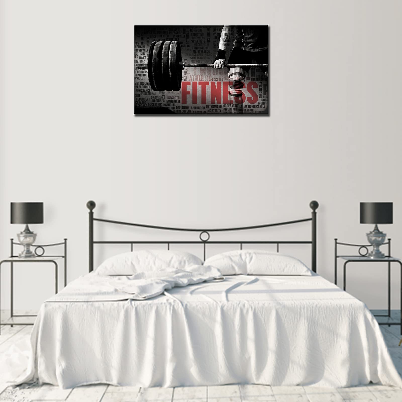 Men Lifting Dumbbell Gym Motivational Wall Art - Black & White Canvas Painting (24x36 Inch) - HD Framed Giclee Print for Home Gym, Office & Game Room Decor - Ready to Hang Inspirational Fitness Artwork
