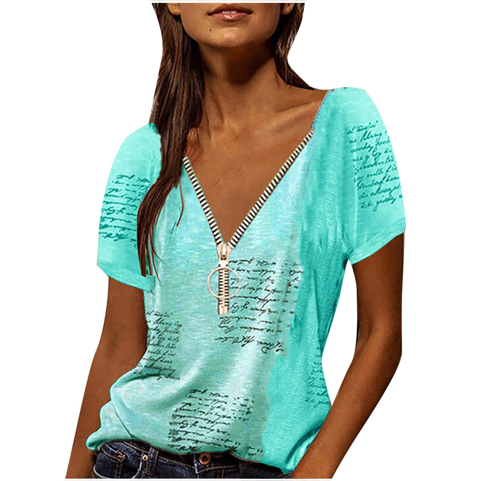 Trendy Plus Size Women's Summer Tops 2022 - Short Sleeve V-Neck Printed Casual Blouses & T-Shirts - Perfect for Beach Outings, Vacation Wear and Everyday Comfort