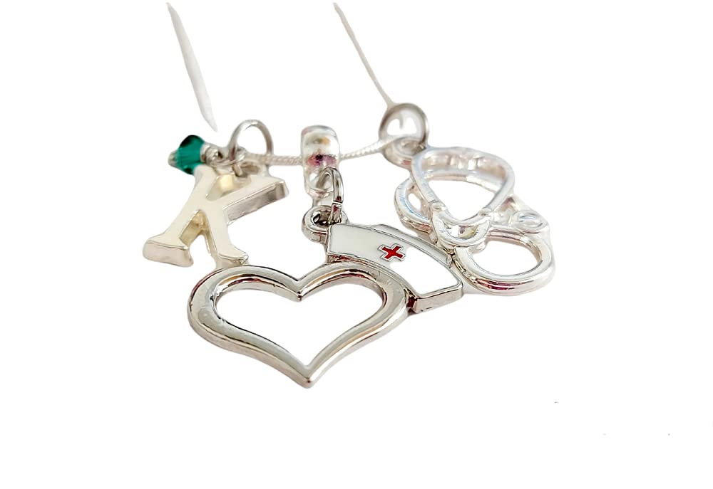 Personalized Nurse Charm Necklace with Initial & Genuine Crystal - Handmade Jewelry Gift for Nurses, Medical Professionals & Healthcare Workers (Perfect for Graduation, Appreciation Gifts & Daily Wear)