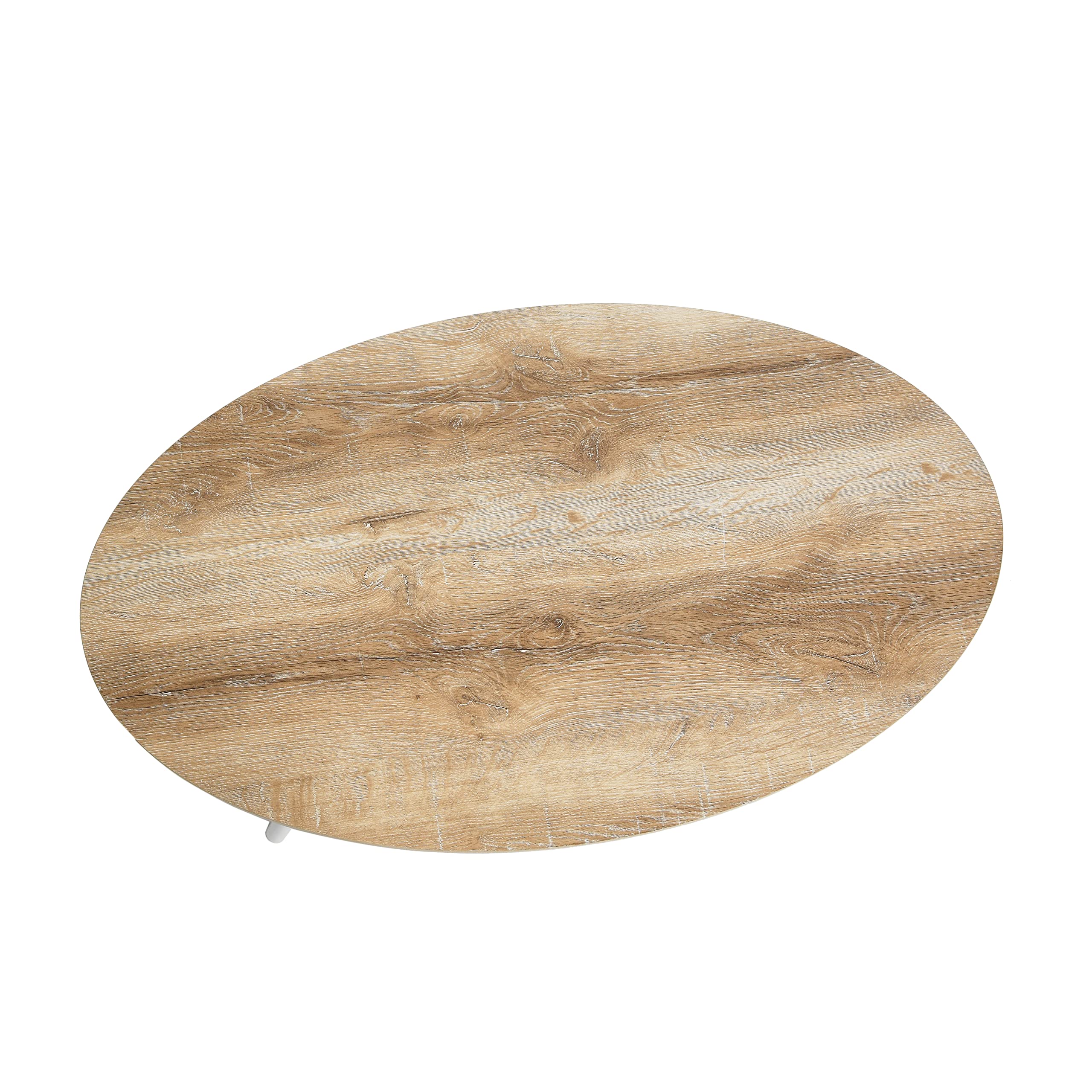 Jamestown Oval Coffee Table with Storage Shelf - Rustic Coastal Oak Wood Grain & White Metal Frame - Perfect for Living Room, Lounge, or Office Decor