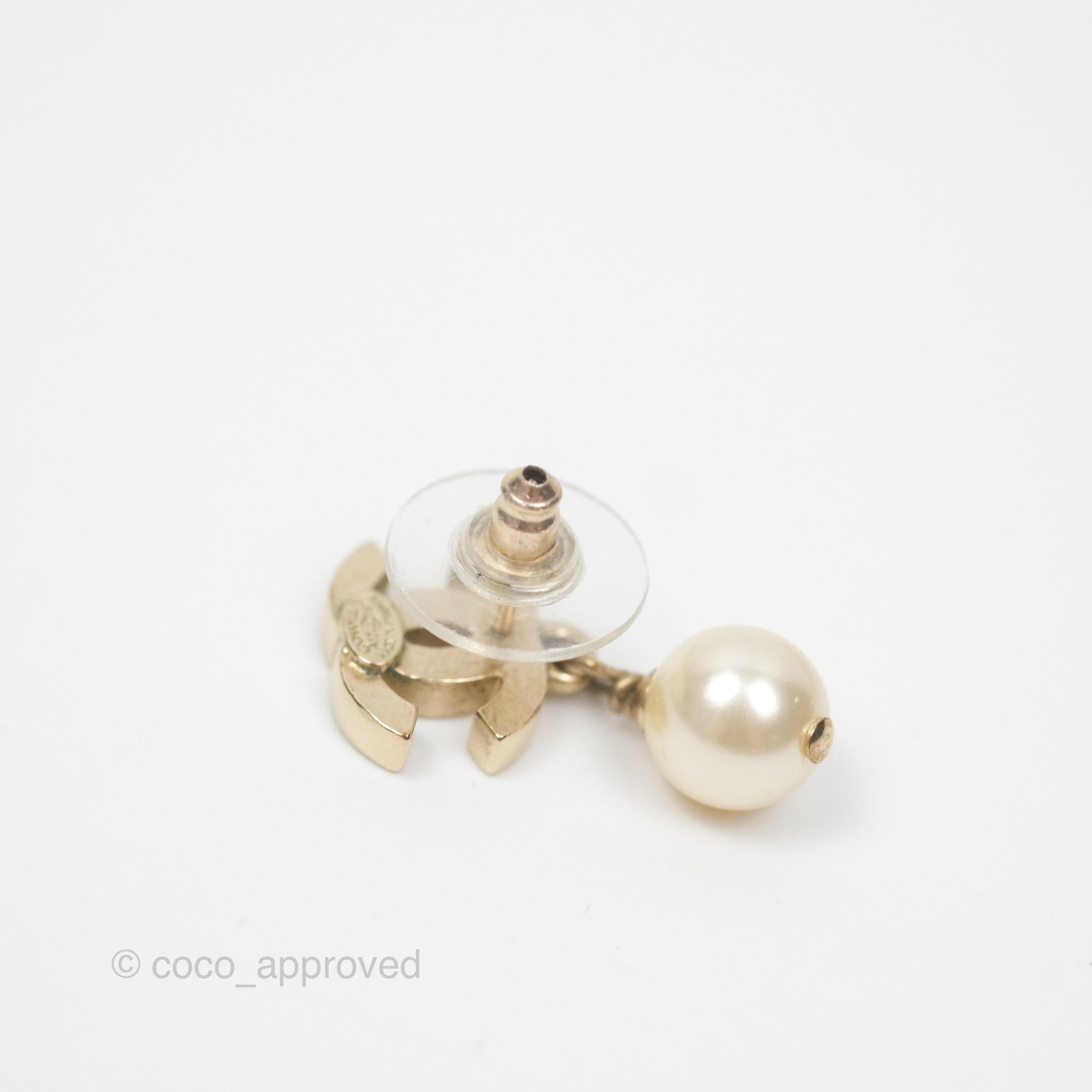 Chanel CC Pearl Drop Earrings - Gold Tone 12W Elegant Fashion Jewelry for Women | Perfect for Parties, Weddings & Special Occasions