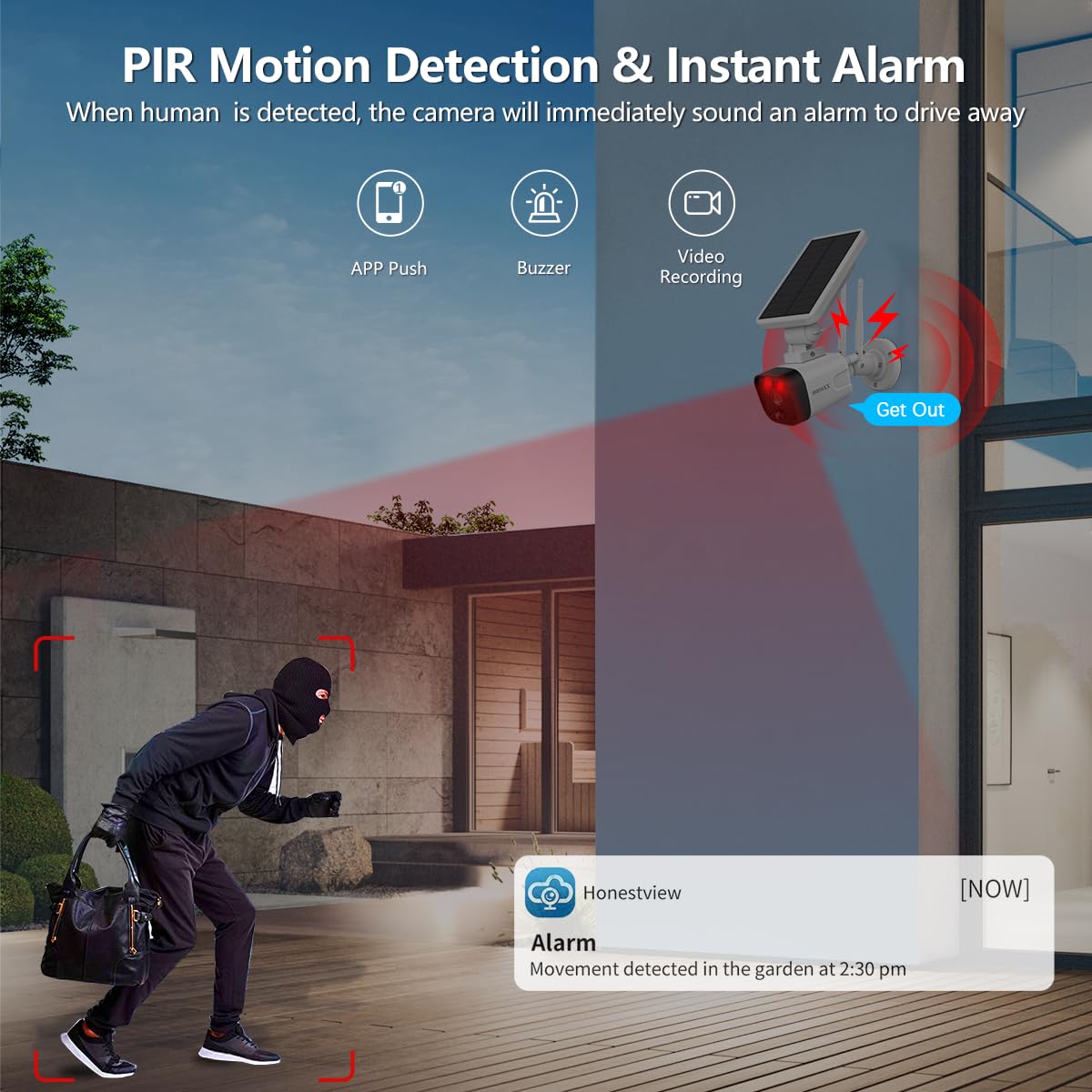 Wireless Outdoor Security Camera System with Solar Battery, PIR Detection, 2-Way Audio & Dual Antennas - WiFi Home Surveillance Kit with DVR & Monitor for Indoor/Outdoor Use - Perfect for Home, Garage, Yard, and Business Security