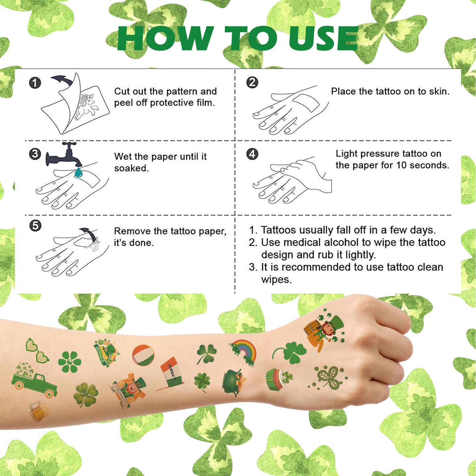 16 Unique St. Patrick's Day Temporary Tattoos - Shamrock, Gnomes & Hats Designs for Adults & Kids | Irish Party Decorations, Face Stickers & Festive Accessories | Perfect for St. Paddy's Day Celebrations, Parades & Themed Parties