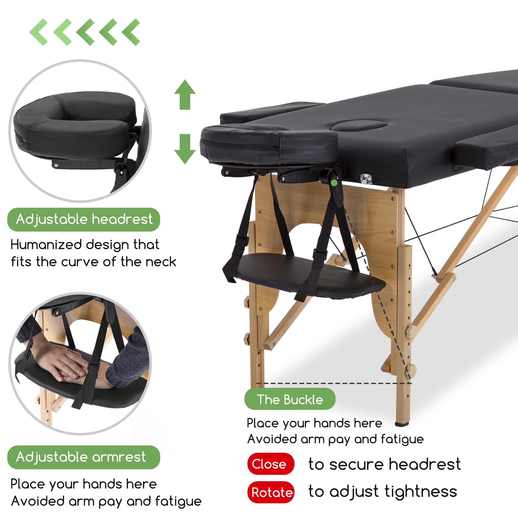 Portable Massage Table 24 Inch Wide - Adjustable Height Folding Spa Bed with Towel Hanger, Oil Pouch & Non-Woven Bag | Professional Massage Therapy, Home Spa, Salon & Beauty Treatments