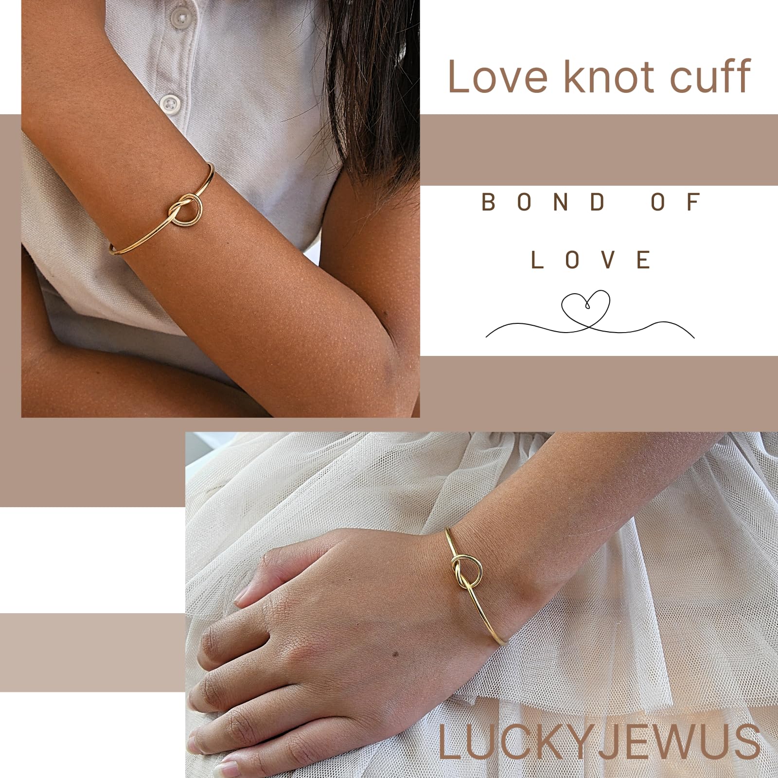 Love Knot Gold Bracelet for Women - Elegant Birthday, Christmas, Anniversary, Mother's Day, Valentine's Day Gift for Mom, Teen Girls, Best Friend, Coworker - Perfect Stocking Stuffer for Her