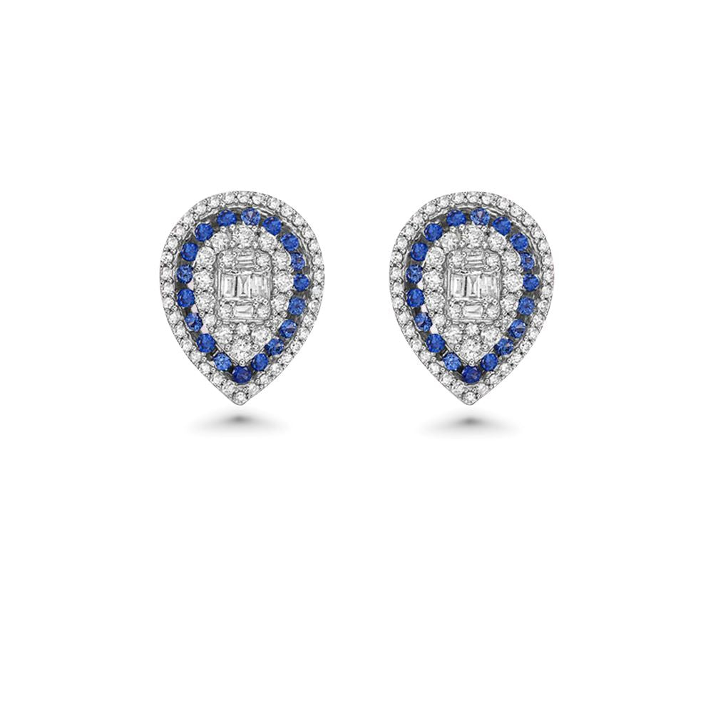 Exquisite 1.00ct Pear-Shaped Triple Halo Diamond & Sapphire Stud Earrings in 14K Gold - Perfect for Weddings, Anniversaries & Special Occasions