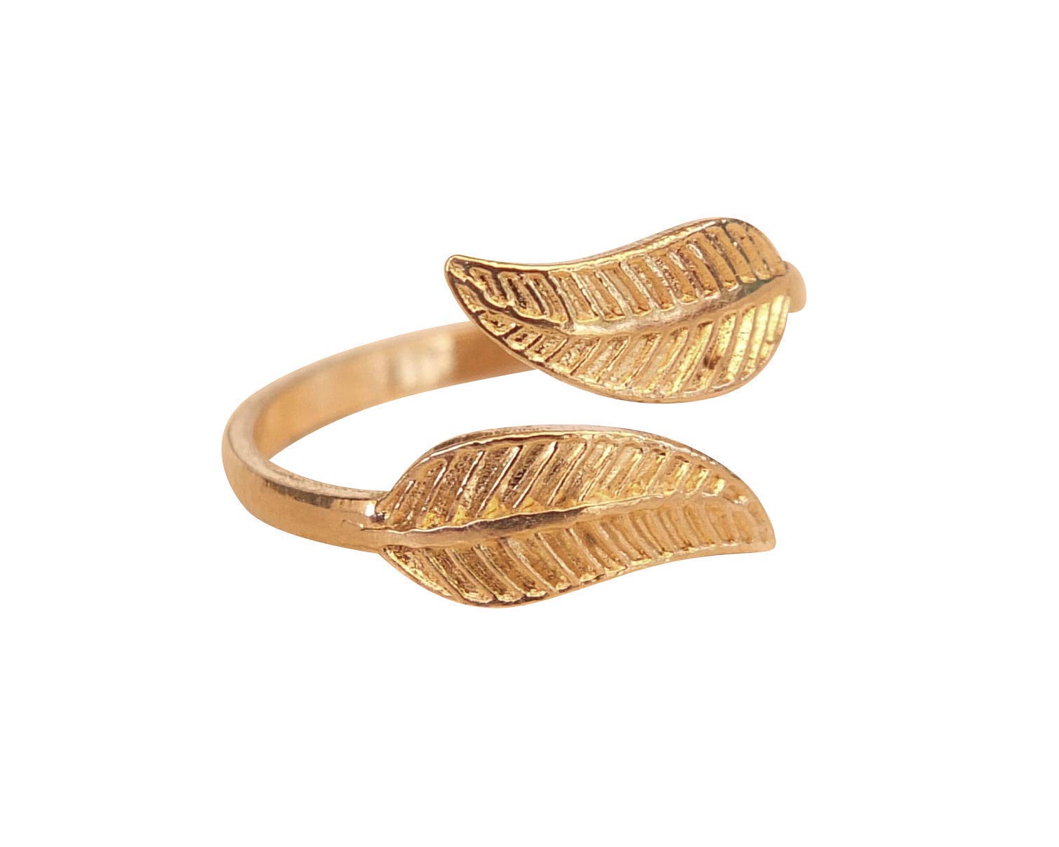 Handmade Adjustable Gold Wrap Leaf Toe Ring for Women - Yellow Gold Plated Sterling Silver Floral Open Design - Pinky & Knuckle Rings by MiYa Jewelry | Perfect for Beach, Summer & Boho Fashion